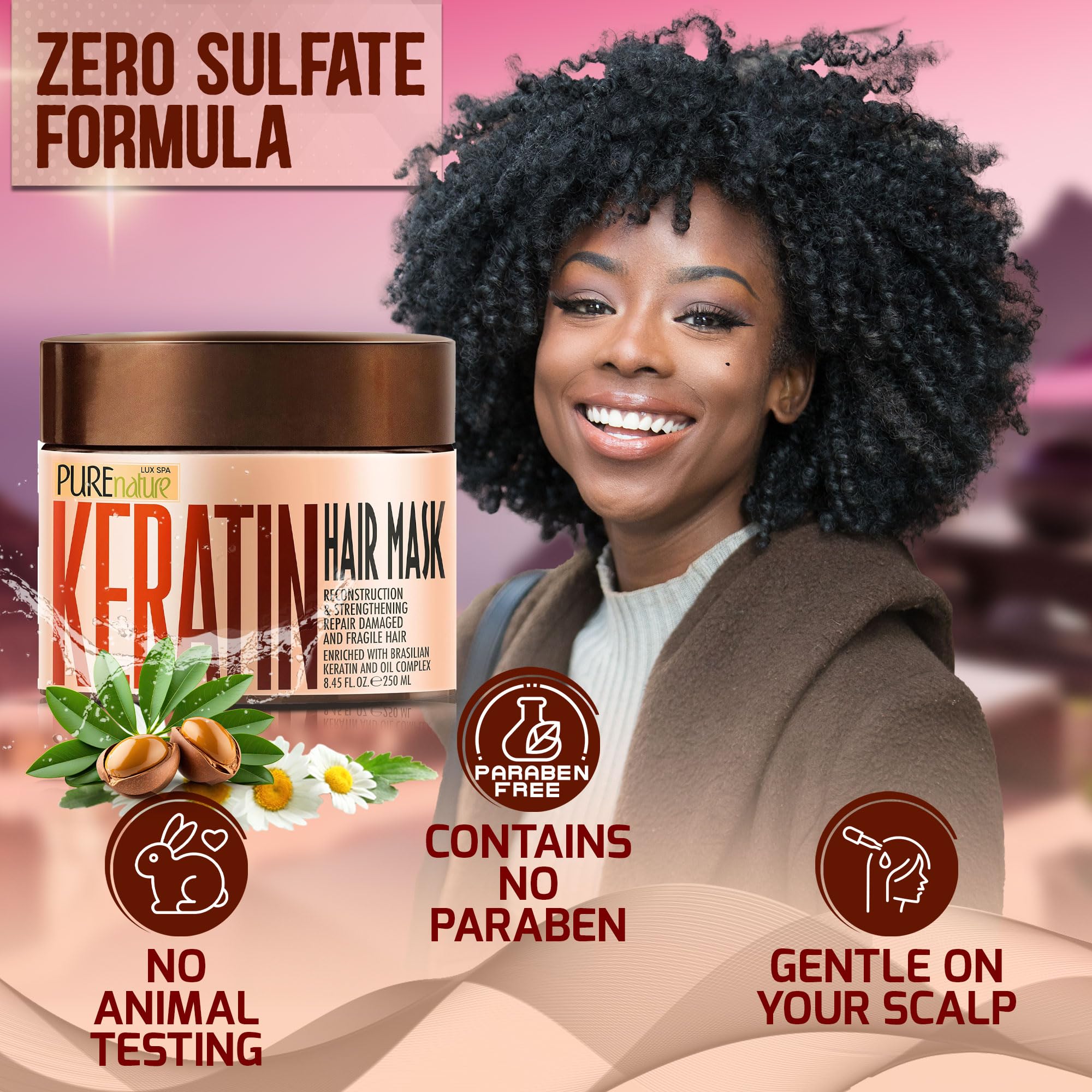 Pure Nature Lux Spa Keratin Hair Mask – Deep Conditioning with Collagen for Dry, Frizzy Hair