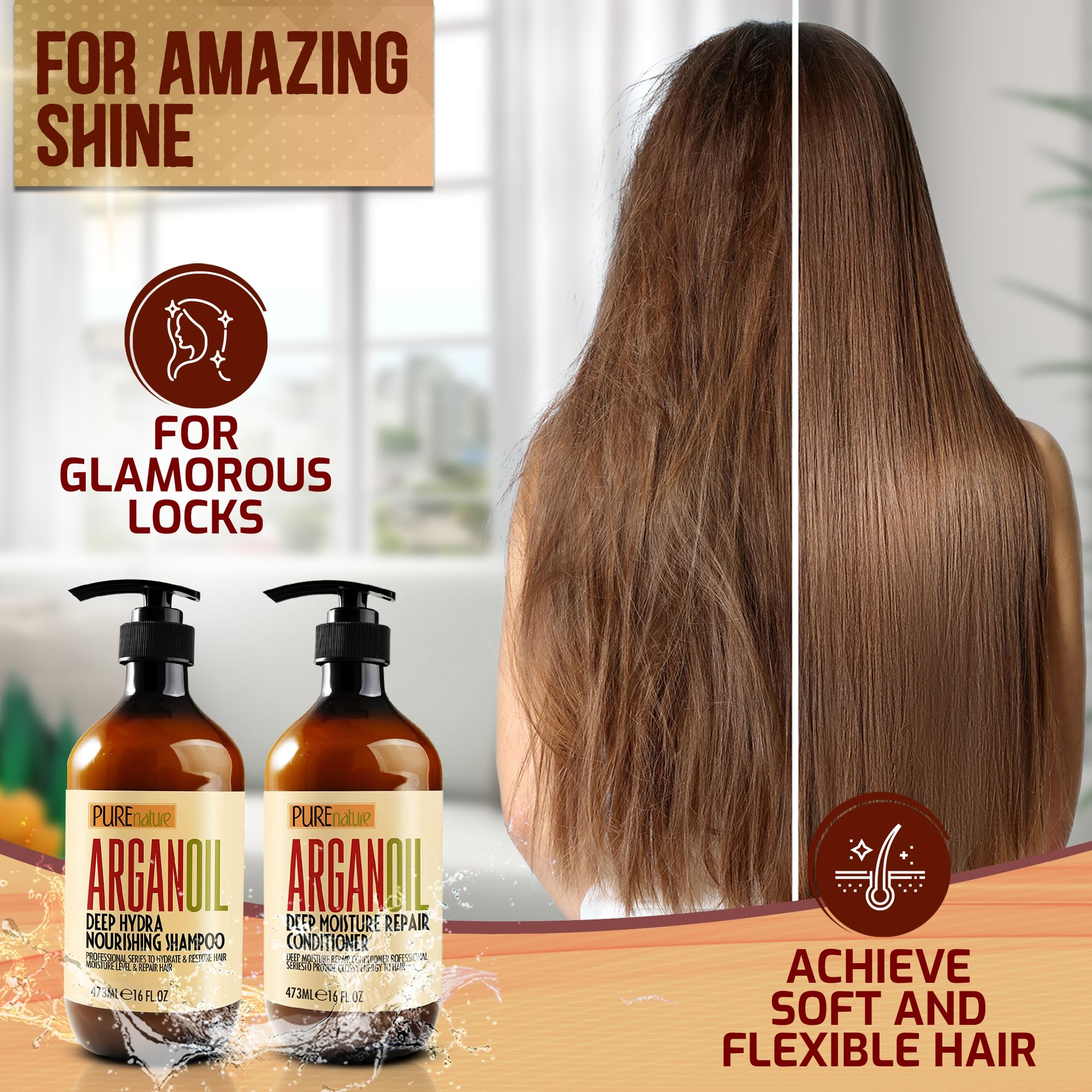 Pure Nature Lux Spa Argan Oil Shampoo & Conditioner Set — Sulfate Free with Keratin