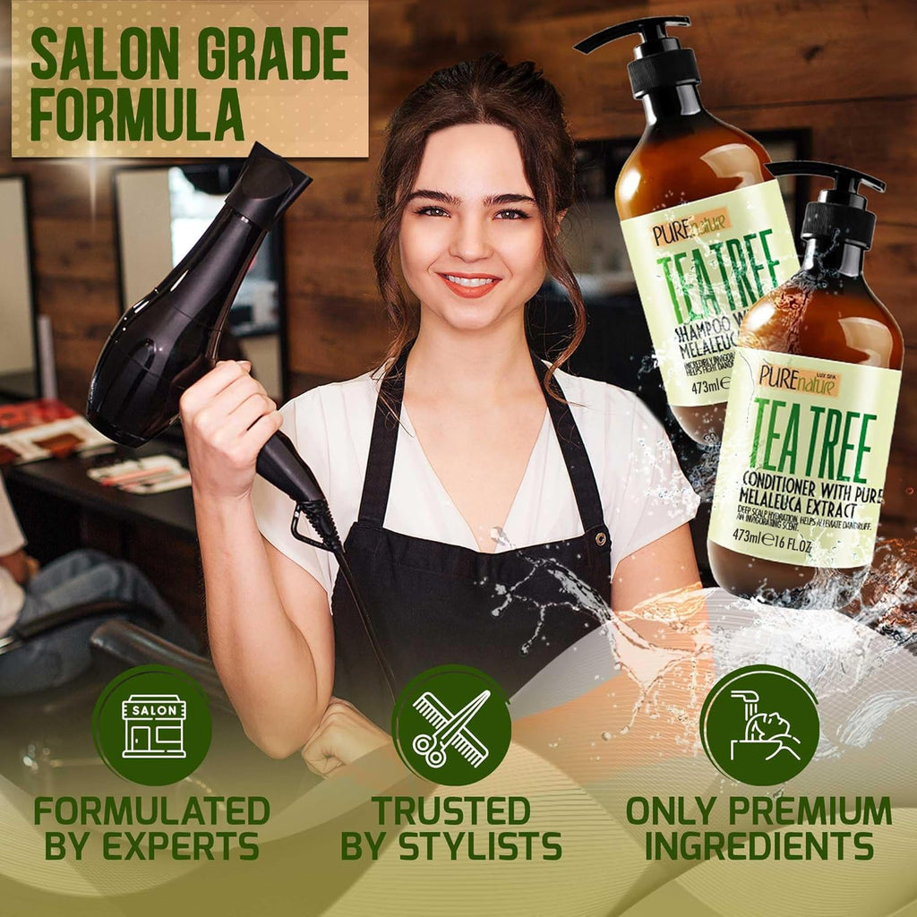 Pure Nature Lux Spa Tea Tree Oil Shampoo & Conditioner Set — Sulfate-Free Anti-Dandruff Care for Oily Hair