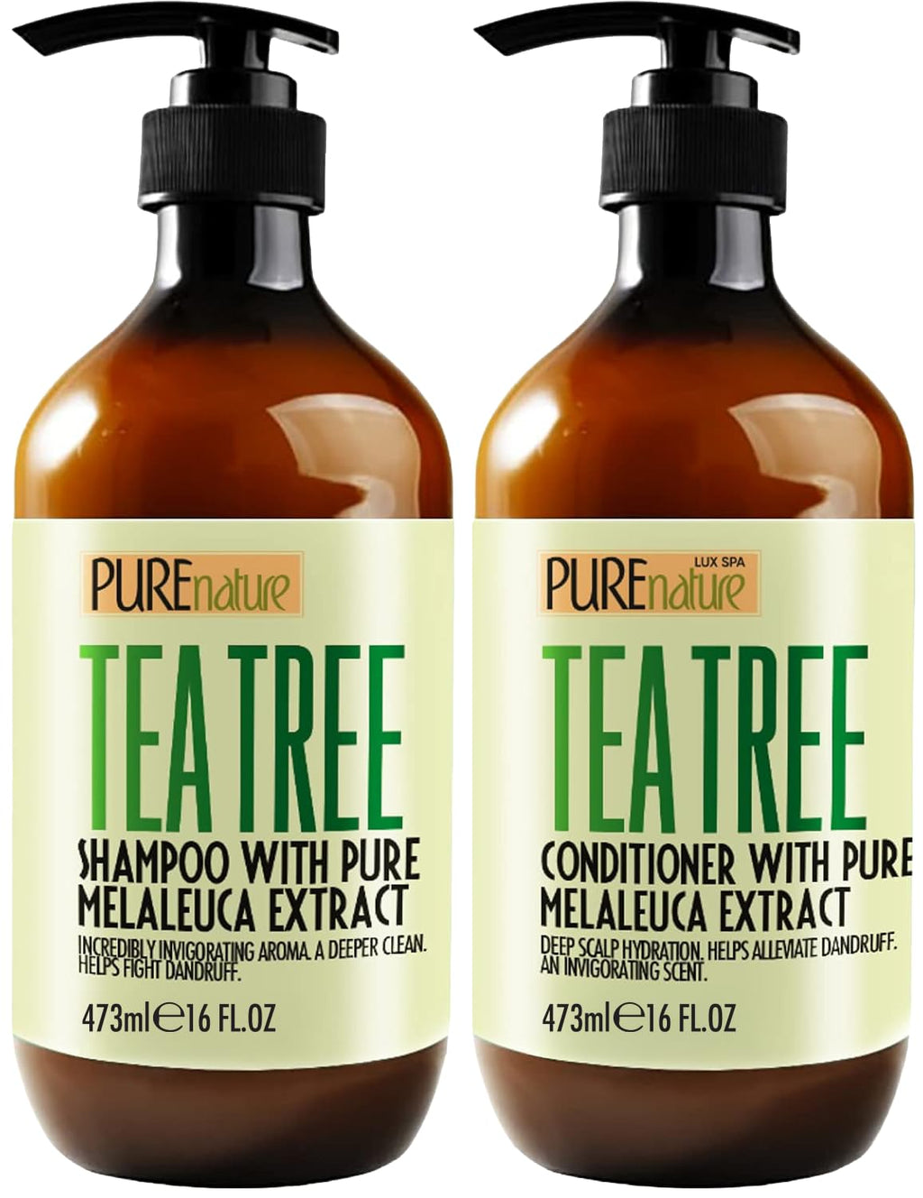 Pure Nature Lux Spa Tea Tree Oil Shampoo & Conditioner Set — Sulfate-Free Anti-Dandruff Care for Oily Hair