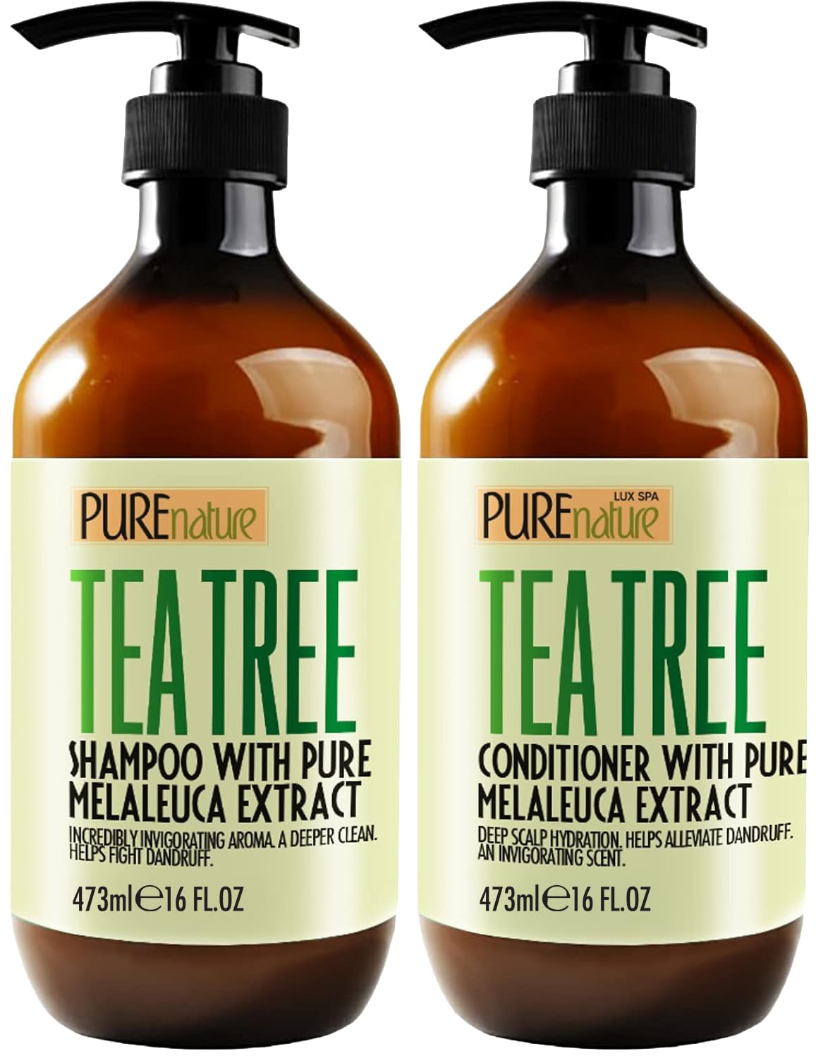 Pure Nature Lux Spa Tea Tree Oil Shampoo & Conditioner Set — Sulfate-Free Anti-Dandruff Care for Oily Hair