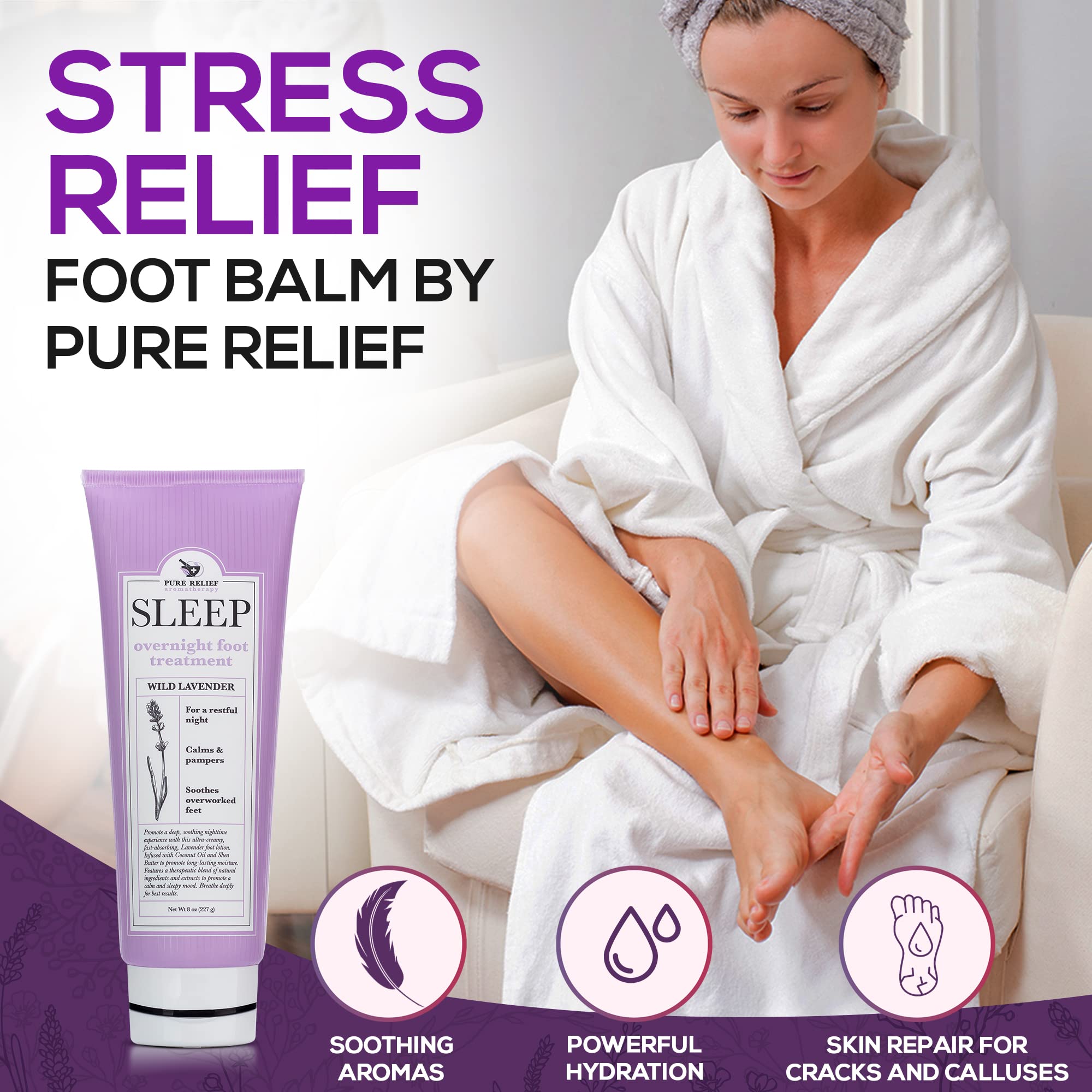 Pure Relief Relaxing Foot Lotion – Lavender Moisturizer with Shea Butter, Aloe & Coconut Oil – 8 Oz