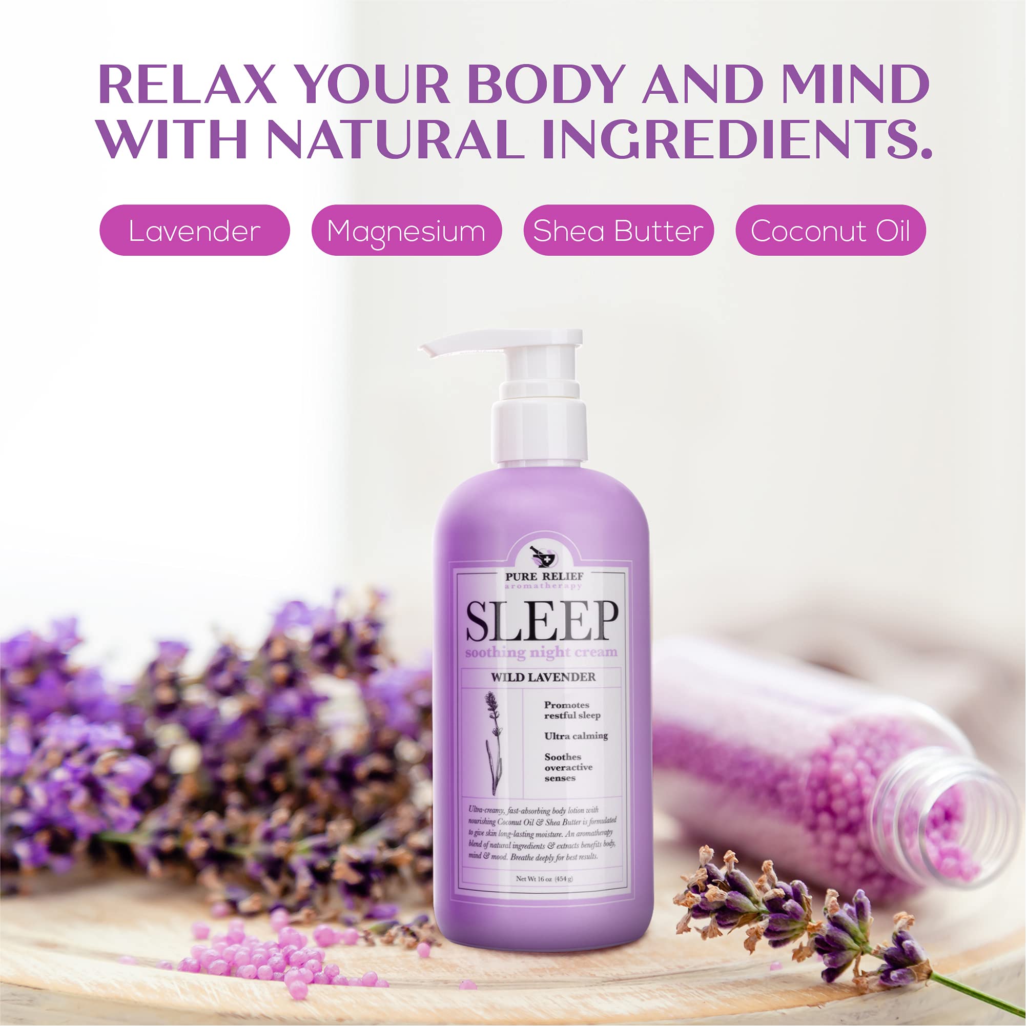Pure Relief Lavender Sleep Body Lotion – 16 oz (2-Pack) with Shea Butter & Coconut Oil