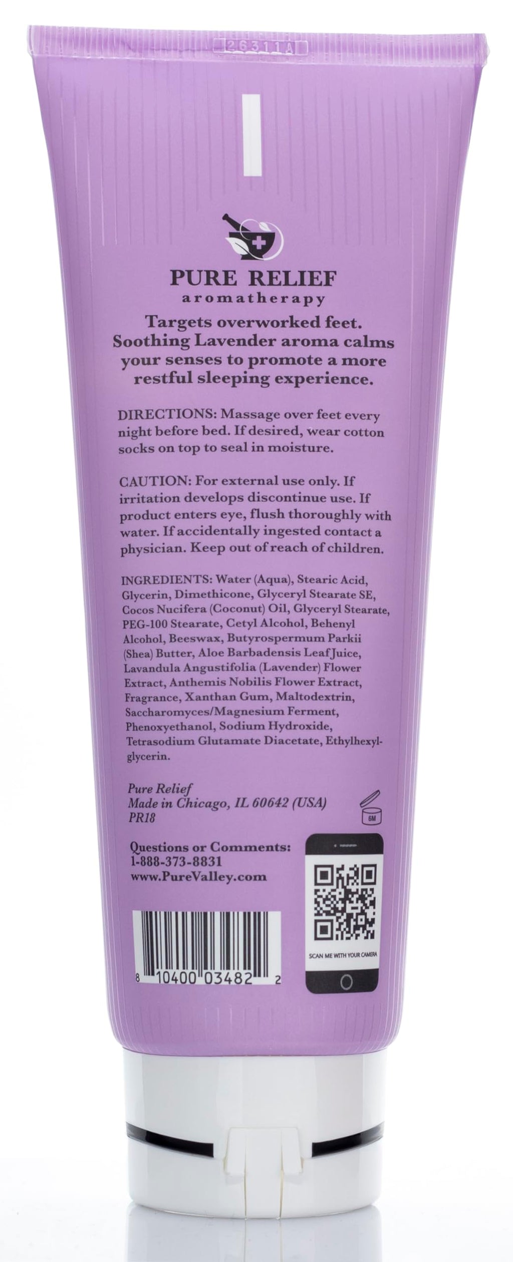 Pure Relief Relaxing Foot Lotion – Lavender Moisturizer with Shea Butter, Aloe & Coconut Oil – 8 Oz
