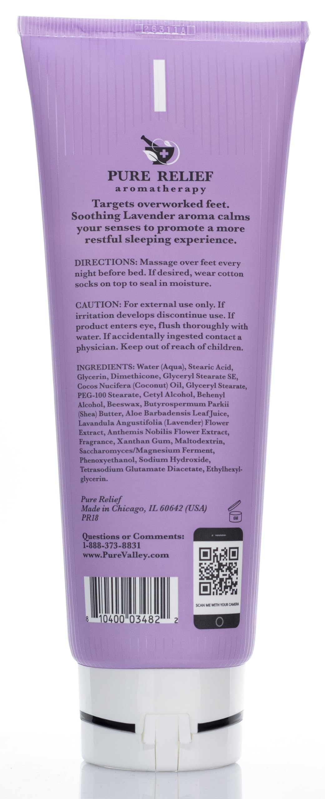 Pure Relief Relaxing Foot Lotion – Lavender Moisturizer with Shea Butter, Aloe & Coconut Oil – 8 Oz