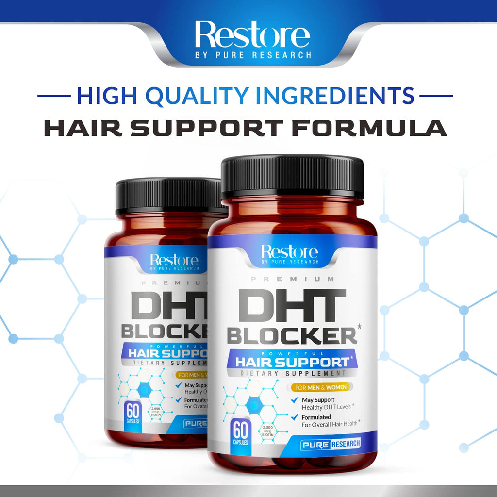 PURE RESEARCH DHT Blocker Hair Growth Support Supplement – Saw Palmetto + Hair Vitamins (60 Capsules)