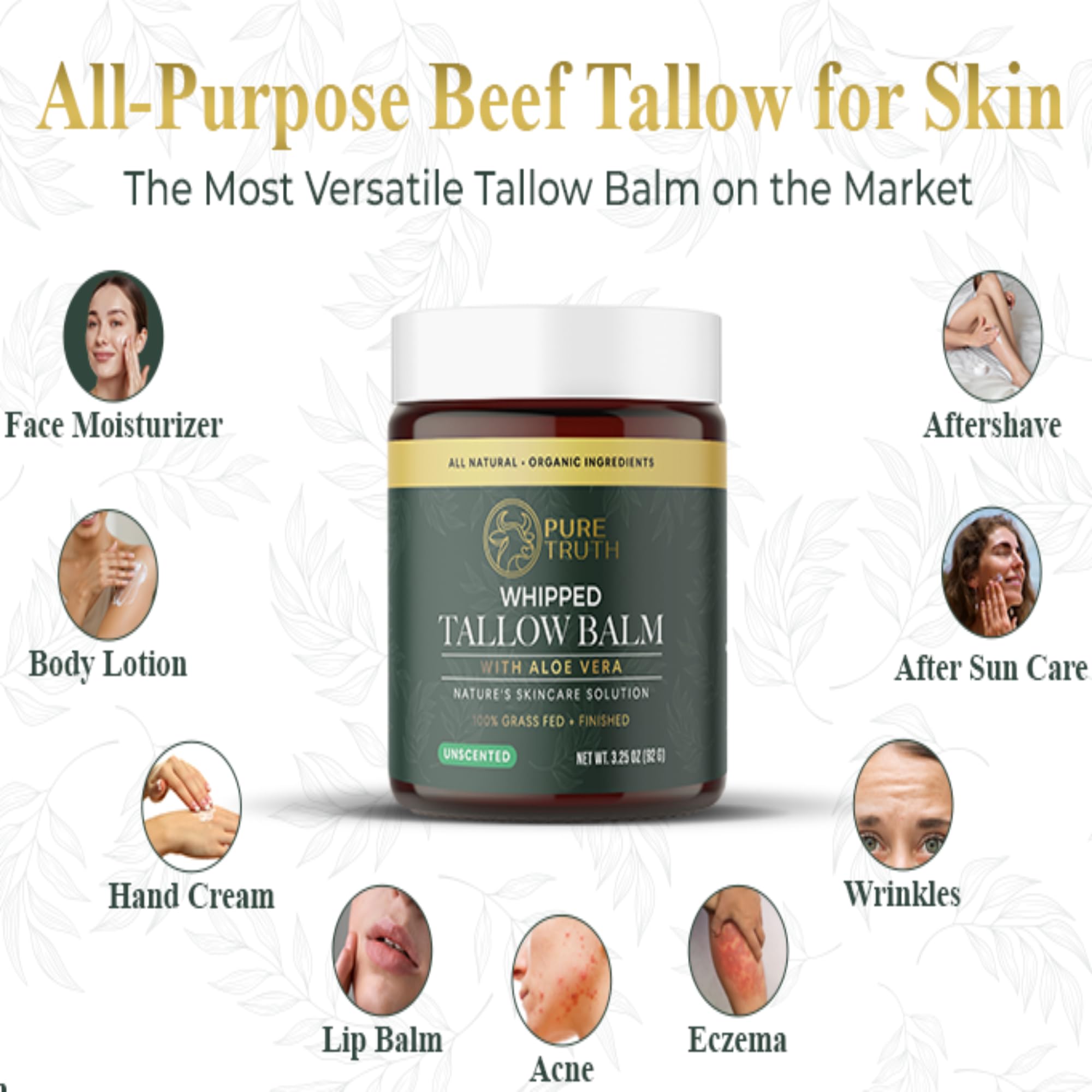 Pure Truth Beef Tallow Citrus Skincare – Whipped Tallow Honey Balm for Face & Body