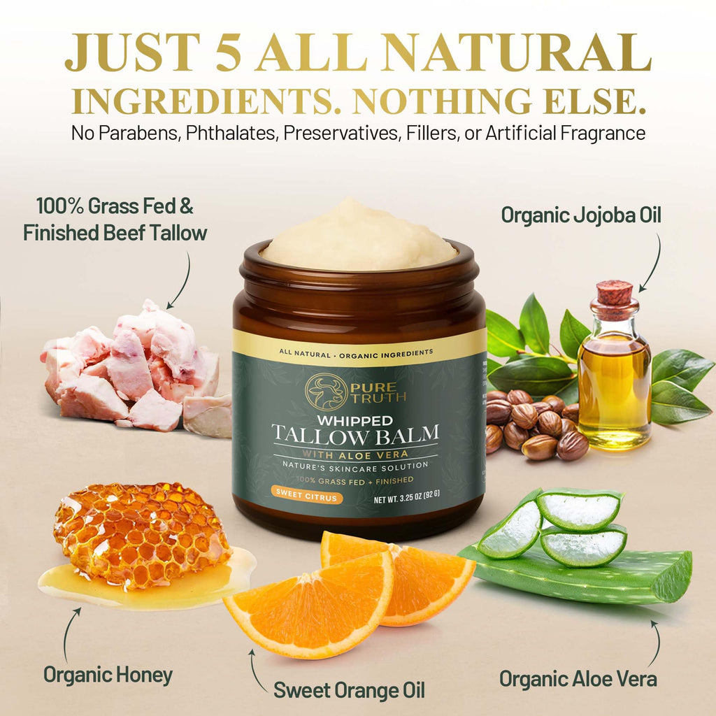 Pure Truth Beef Tallow Citrus Skincare – Whipped Tallow Honey Balm for Face & Body