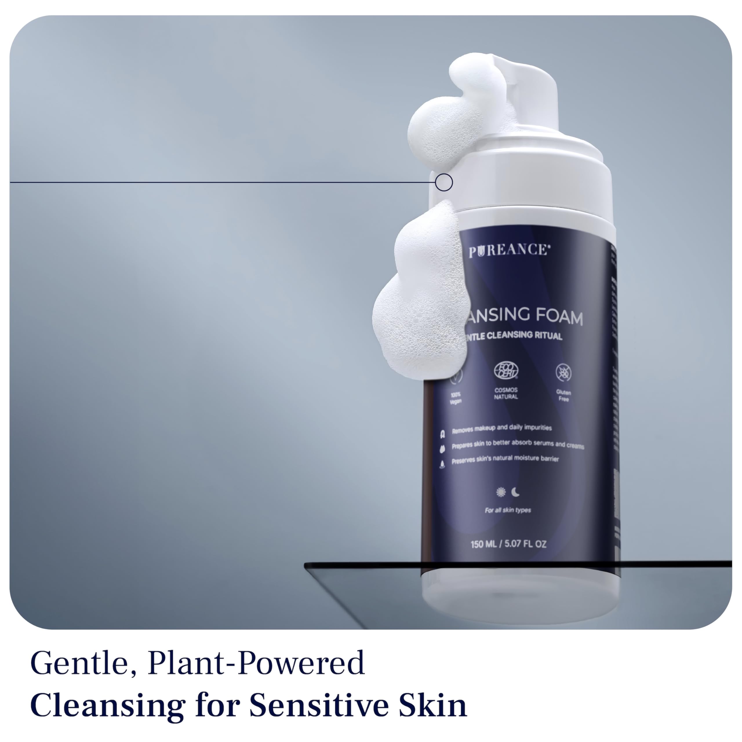 PUREANCE Cleansing Foam – Gentle Foaming Face Wash for Sensitive Skin with Calendula, Chamomile, Lactic Acid | 5.07 fl oz