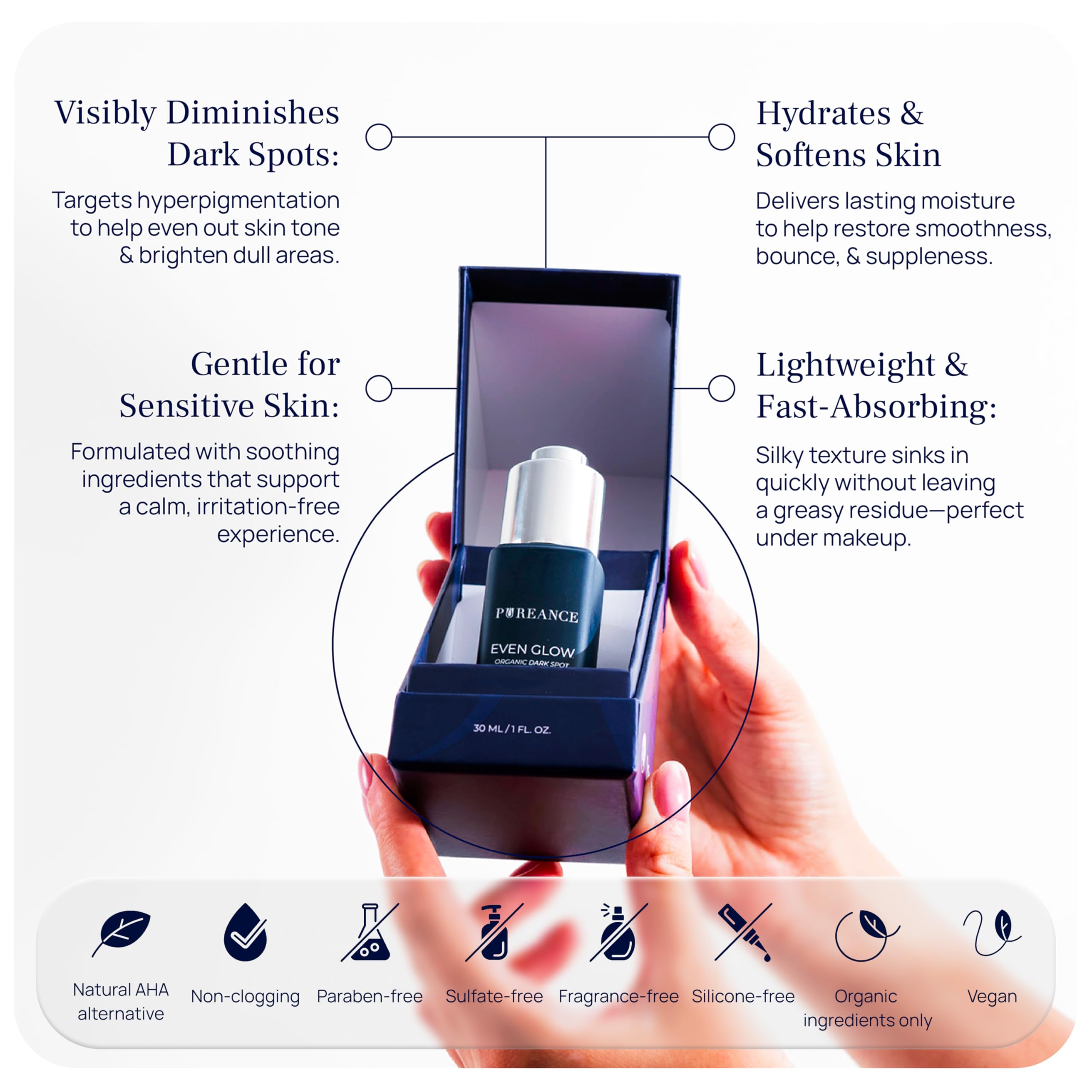 Even Glow by PUREANCE – Organic Vitamin C Serum for Dark Spots on Face & Body