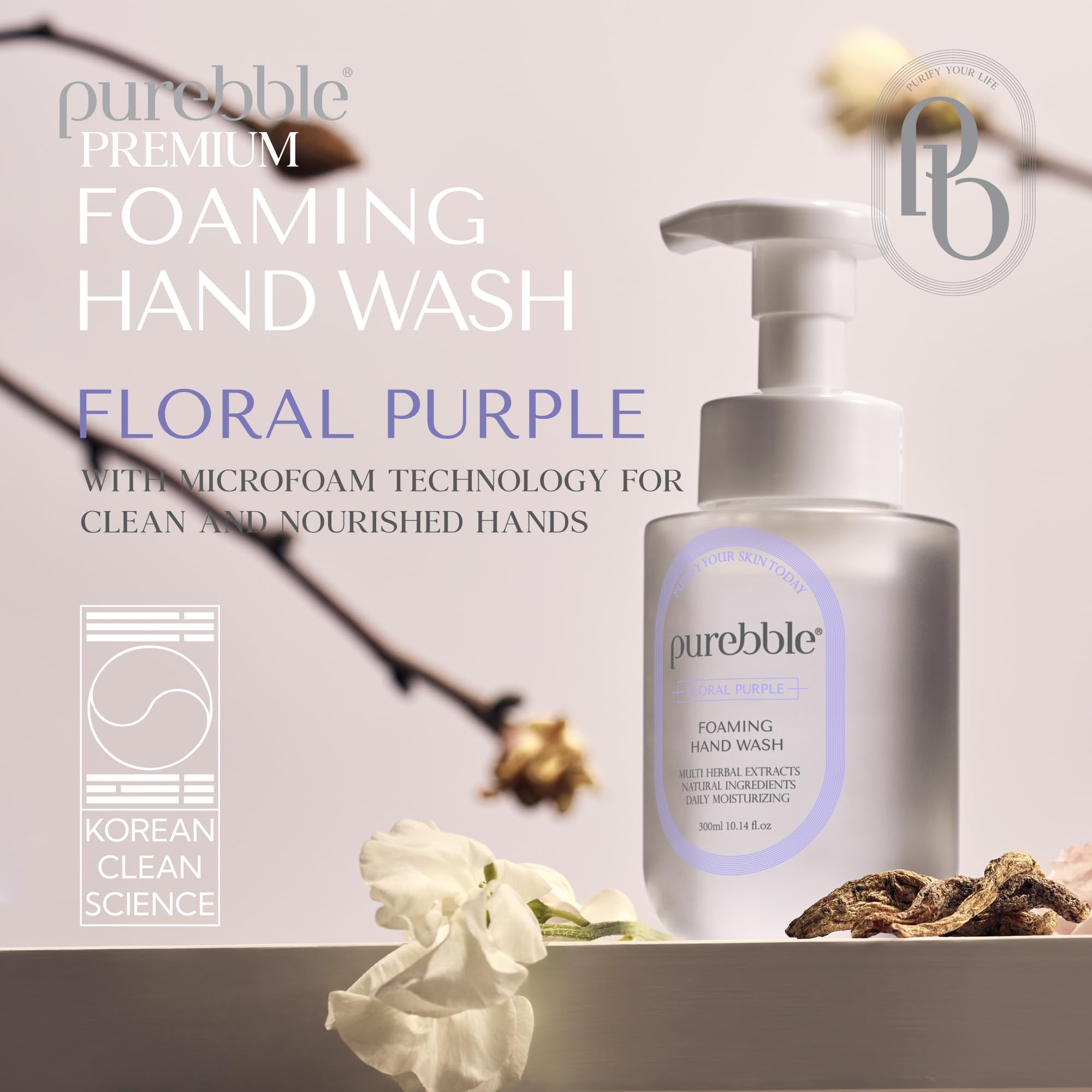 PUREBBLE Floral Purple Foaming Hand Wash with Hyaluronic Acid – Hydrating, Sulfate-Free, 2-Pack