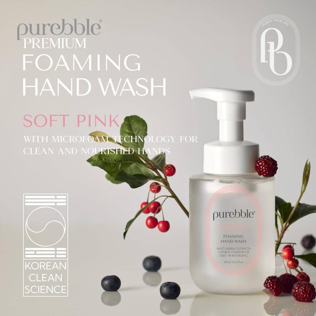 PUREBBLE Soft Pink Foaming Hand Wash with Hyaluronic Acid – Hydrating Berry Scent | 2 Pack