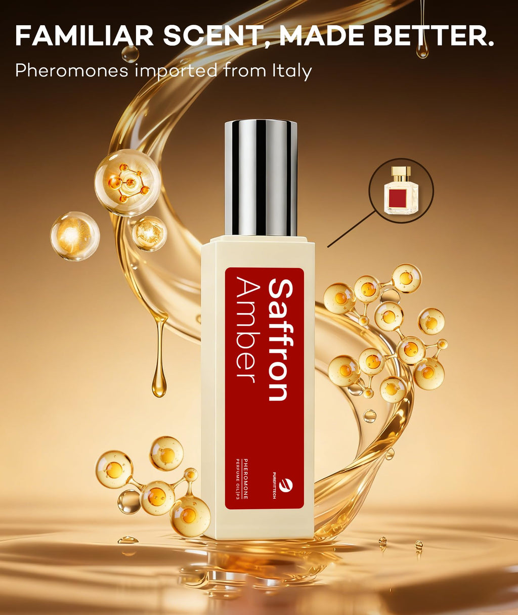 Purefittech Pheromone Perfume Oil for Women – Saffron Amber Roll-On, 0.68 fl oz, Made in USA