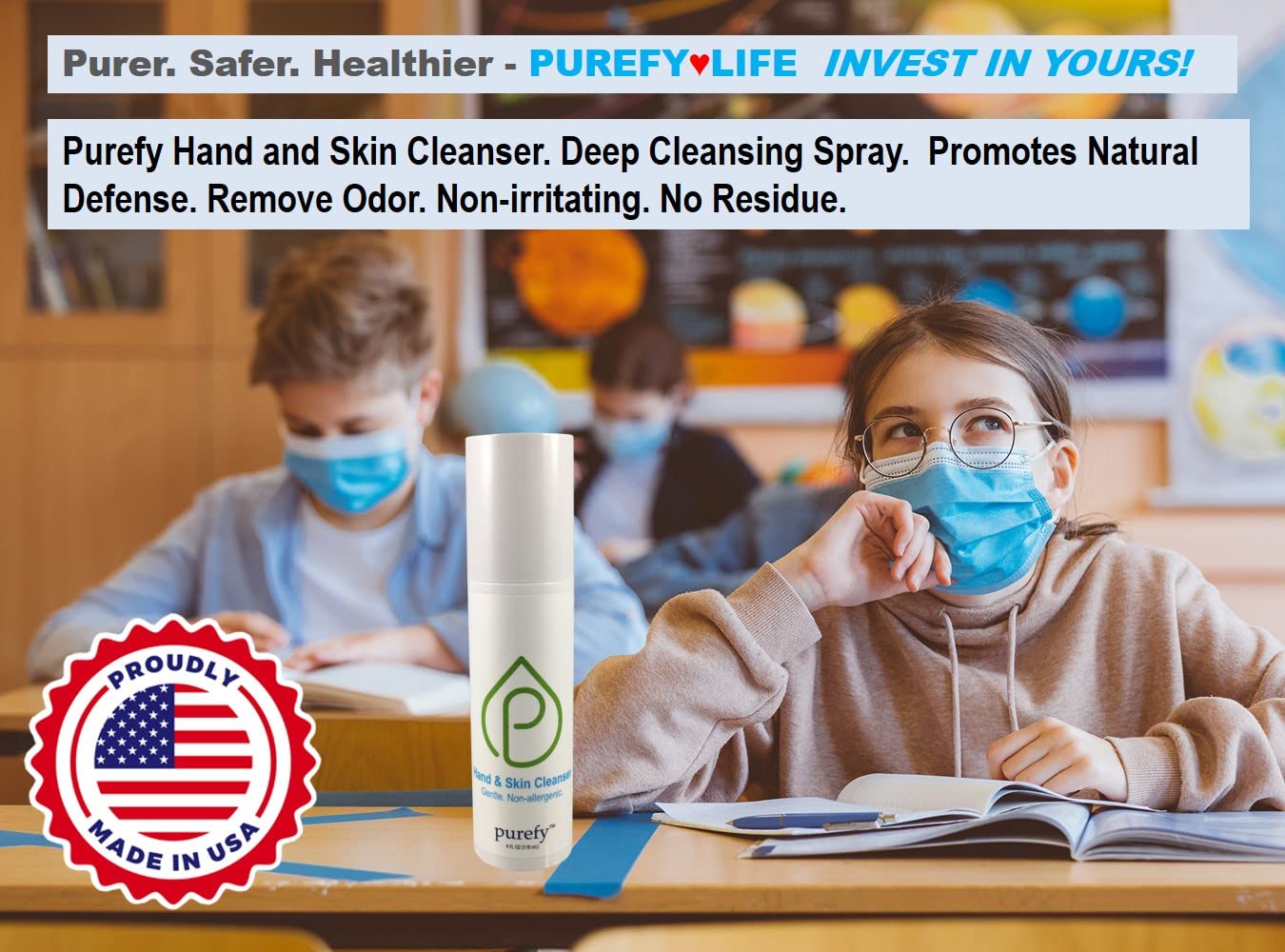 PUREFY Hand and Skin Cleanser (4oz, 2pk) – Hypoallergenic, Antimicrobial Hypochlorous Technology
