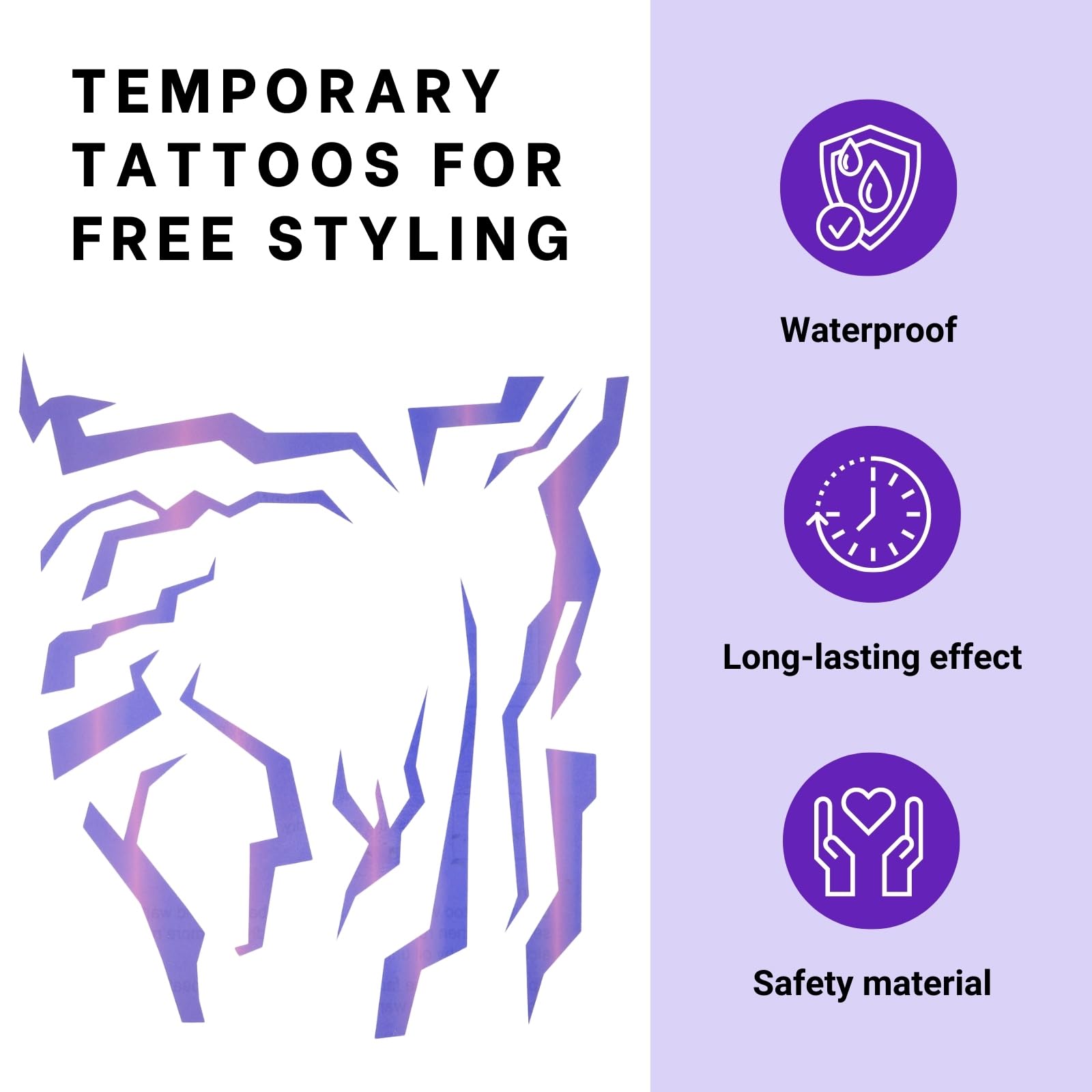 PUREHAIR Purple Ombre Temporary Tattoos – Realistic Waterproof Body Art for Cosplay, Halloween & Parties (5 PCS)