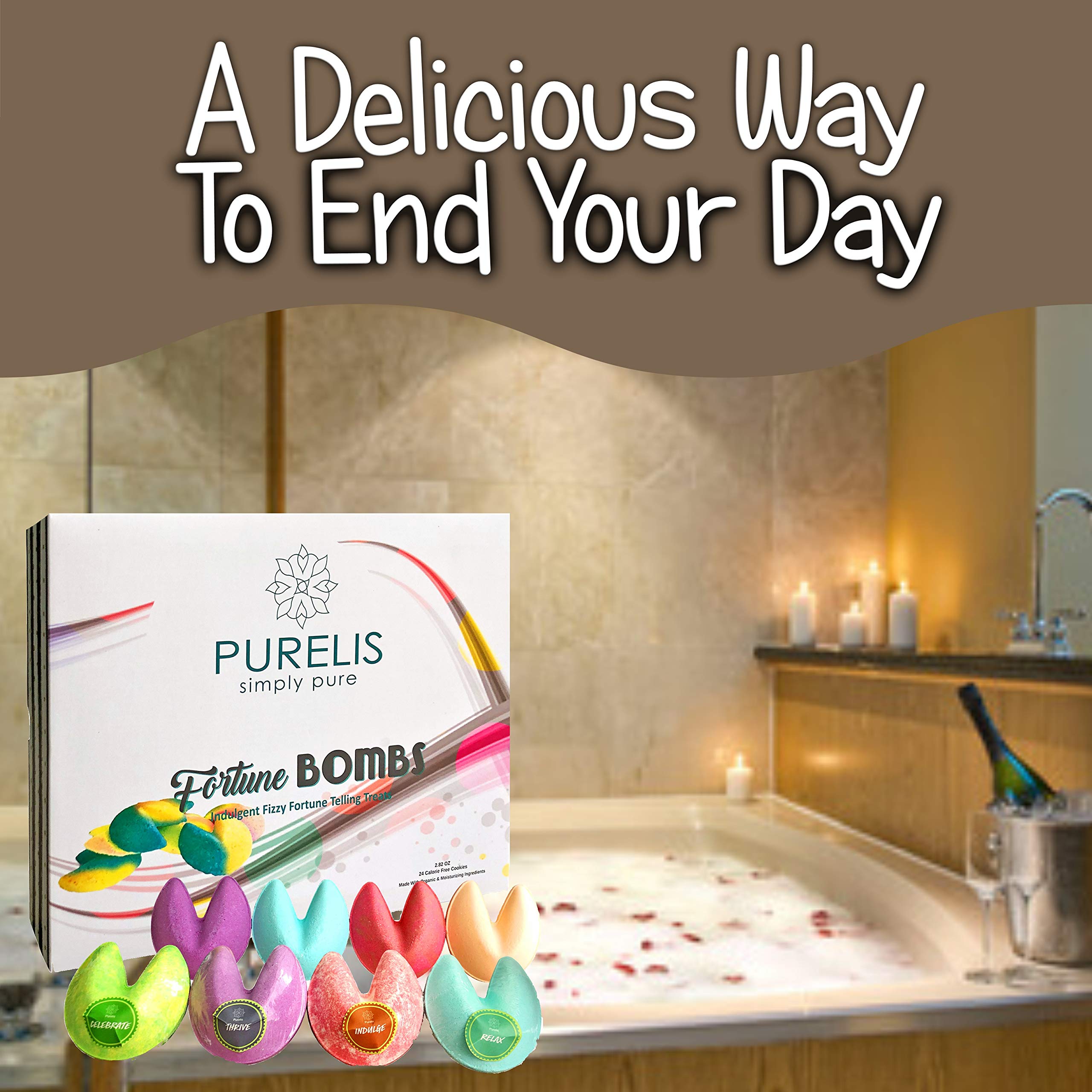Purelis Naturals Bath Bombs Gift Set – 24 Fortune Cookie Bath Bombs & Shower Steamers for Women, Bulk Party Favors