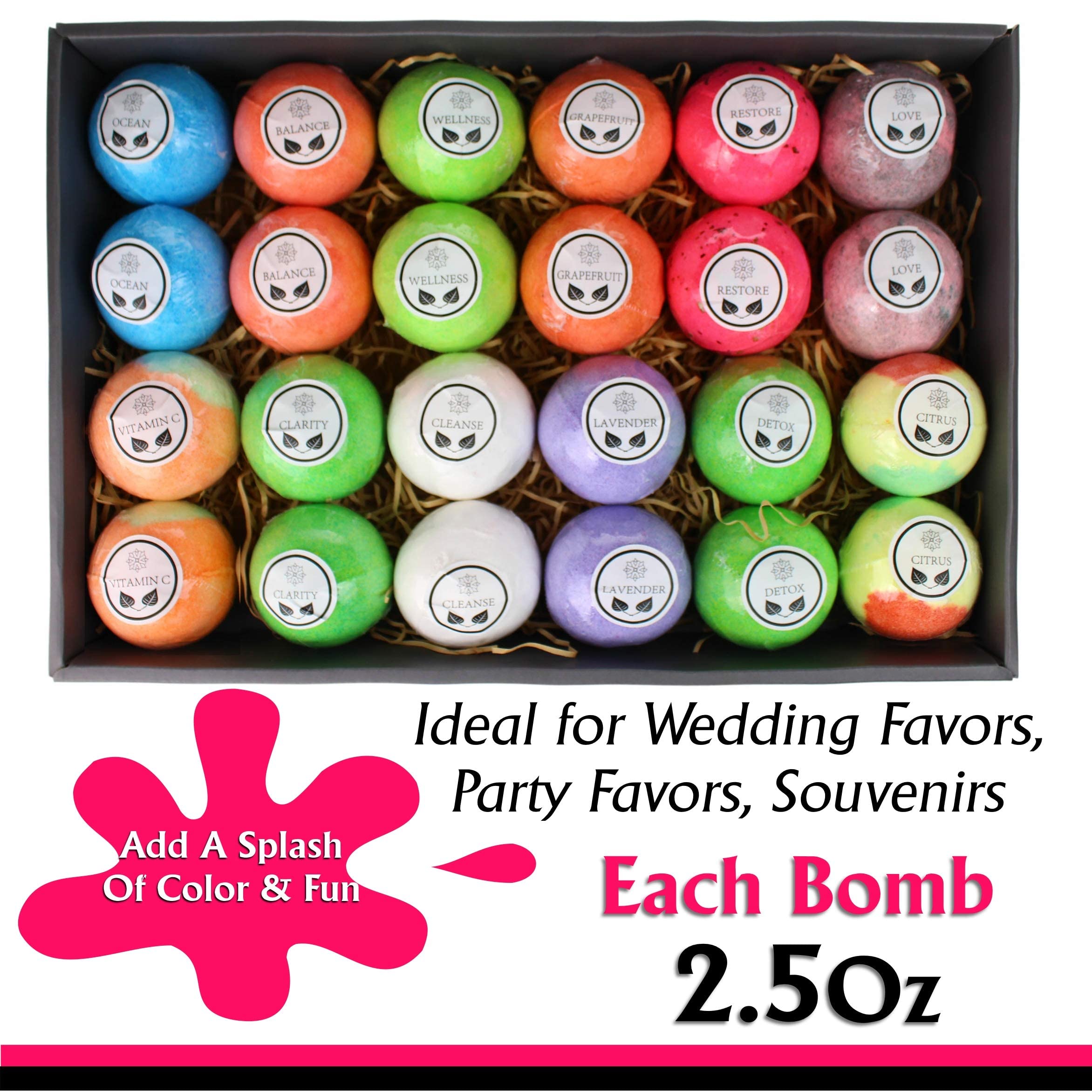 Purelis Bath Bombs Gift Set – 24 Luxury Organic Bath Bombs, Individually Wrapped | Gifts for Him and Her