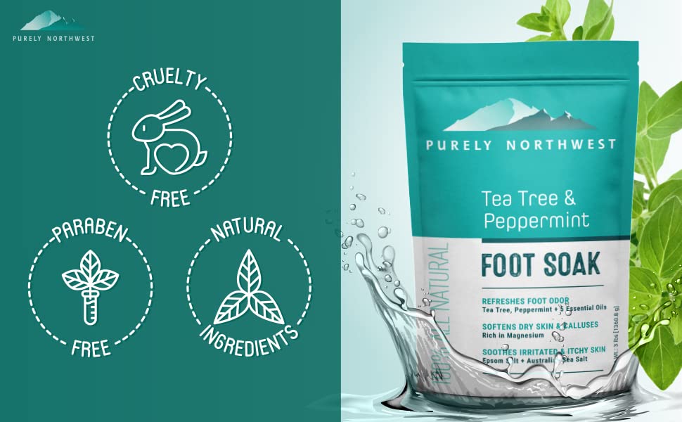 Purely Northwest Tea Tree Epsom Salt Foot & Body Soak – Toenail Repair & Odor Control | USA 2 lb