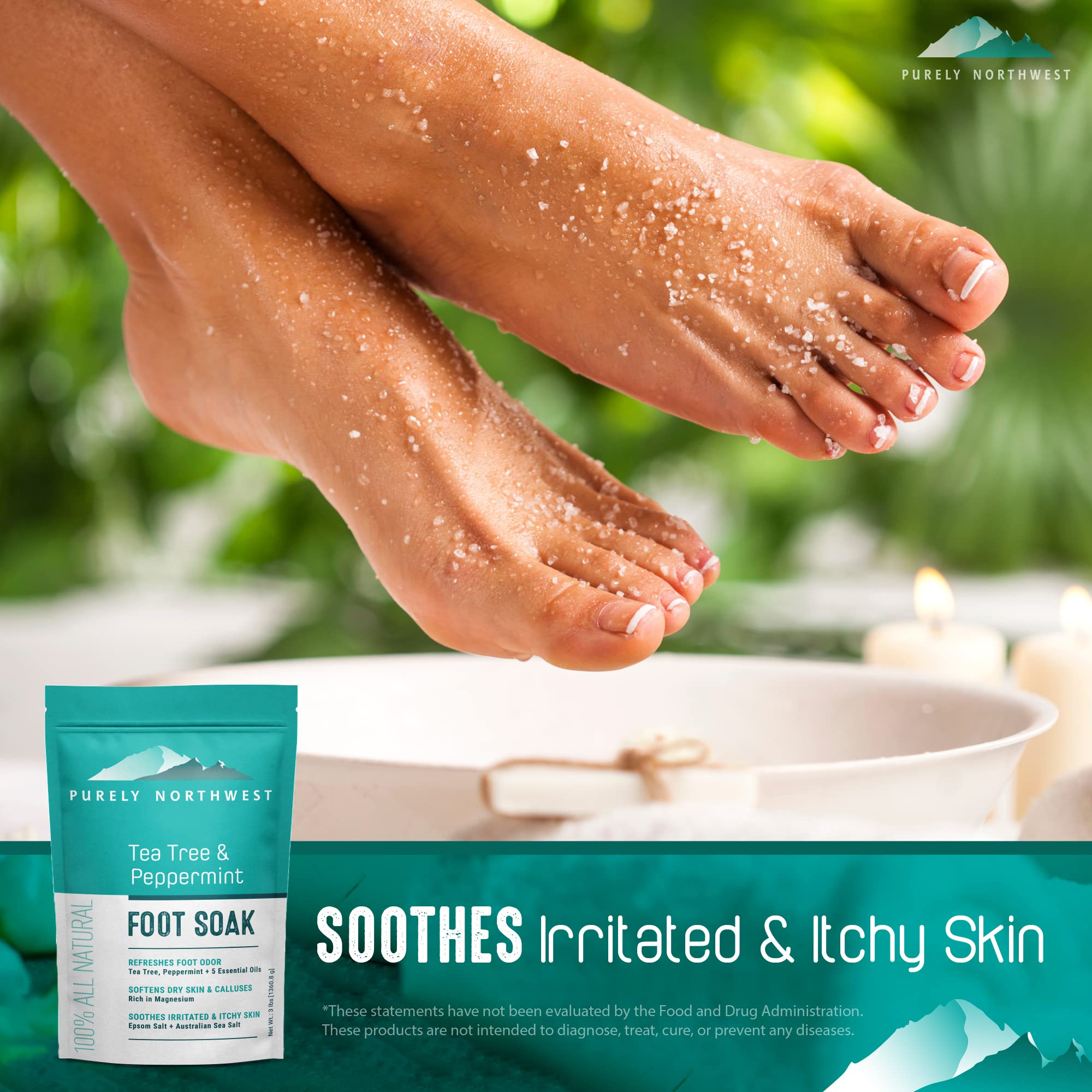 Purely Northwest Tea Tree Epsom Salt Foot & Body Soak – Toenail Repair & Odor Control | USA 2 lb