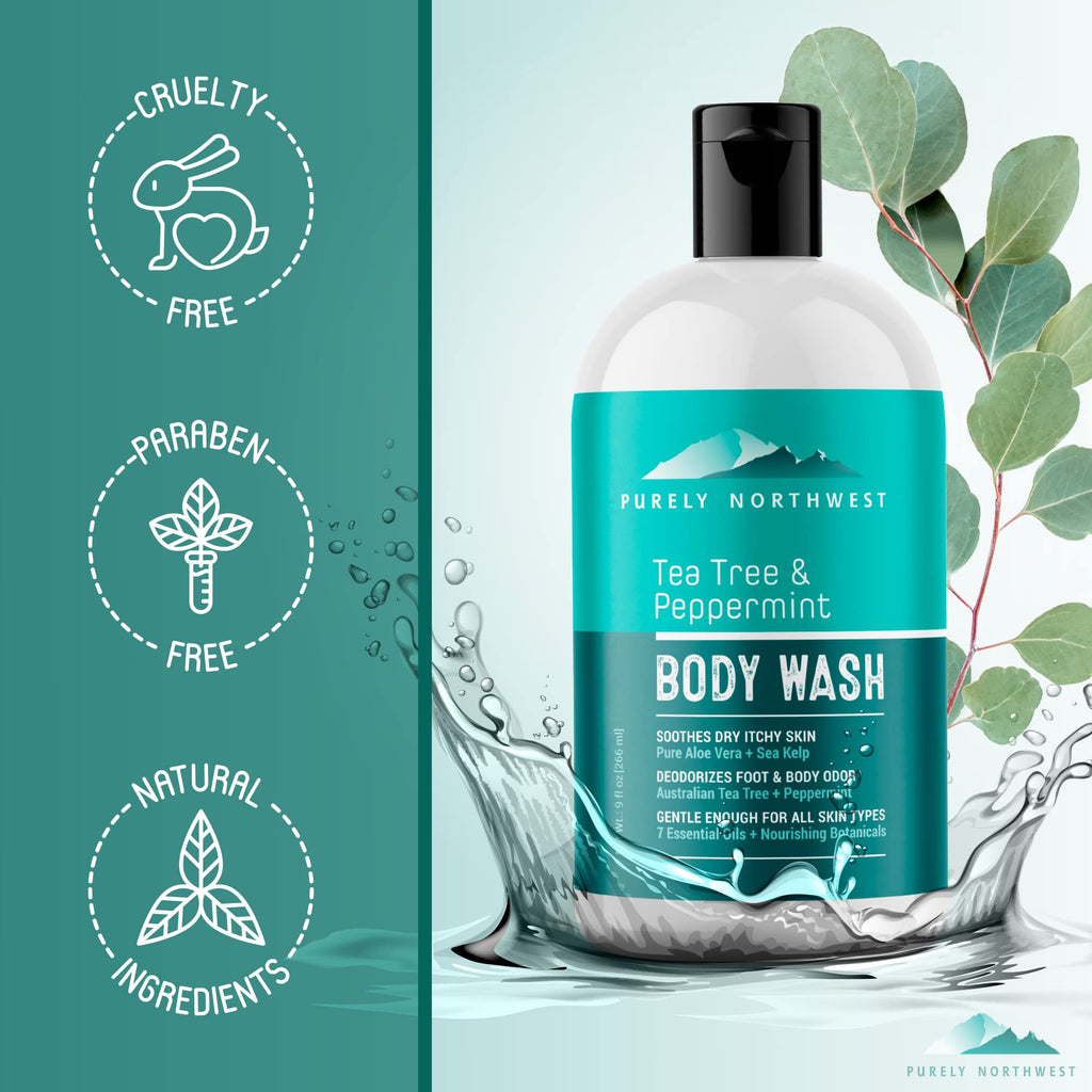 Purely Northwest Tea Tree Body Wash for Men and Women – Gentle, Hydrating Cleanser