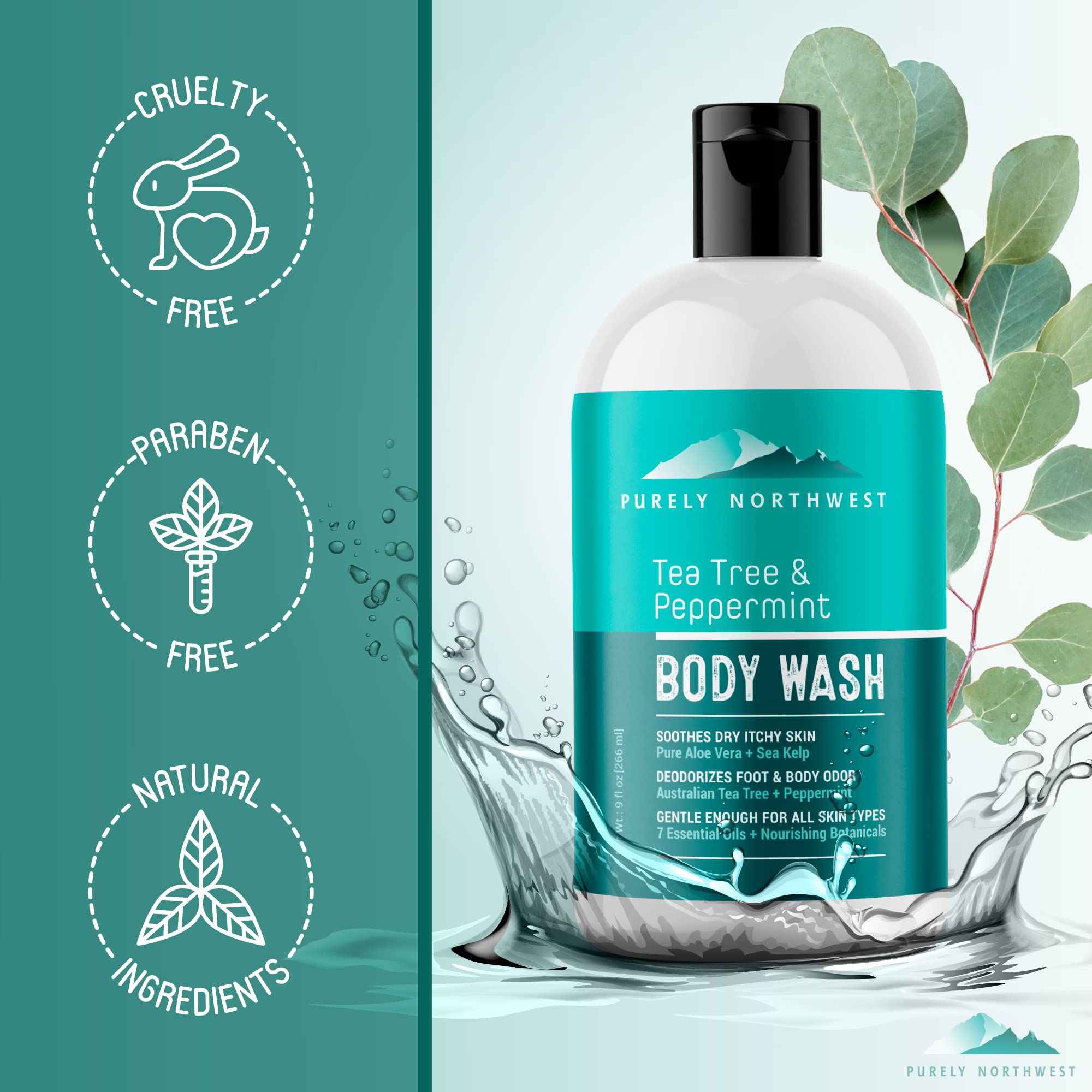 Purely Northwest Tea Tree Body Wash for Men and Women – Gentle, Hydrating Cleanser