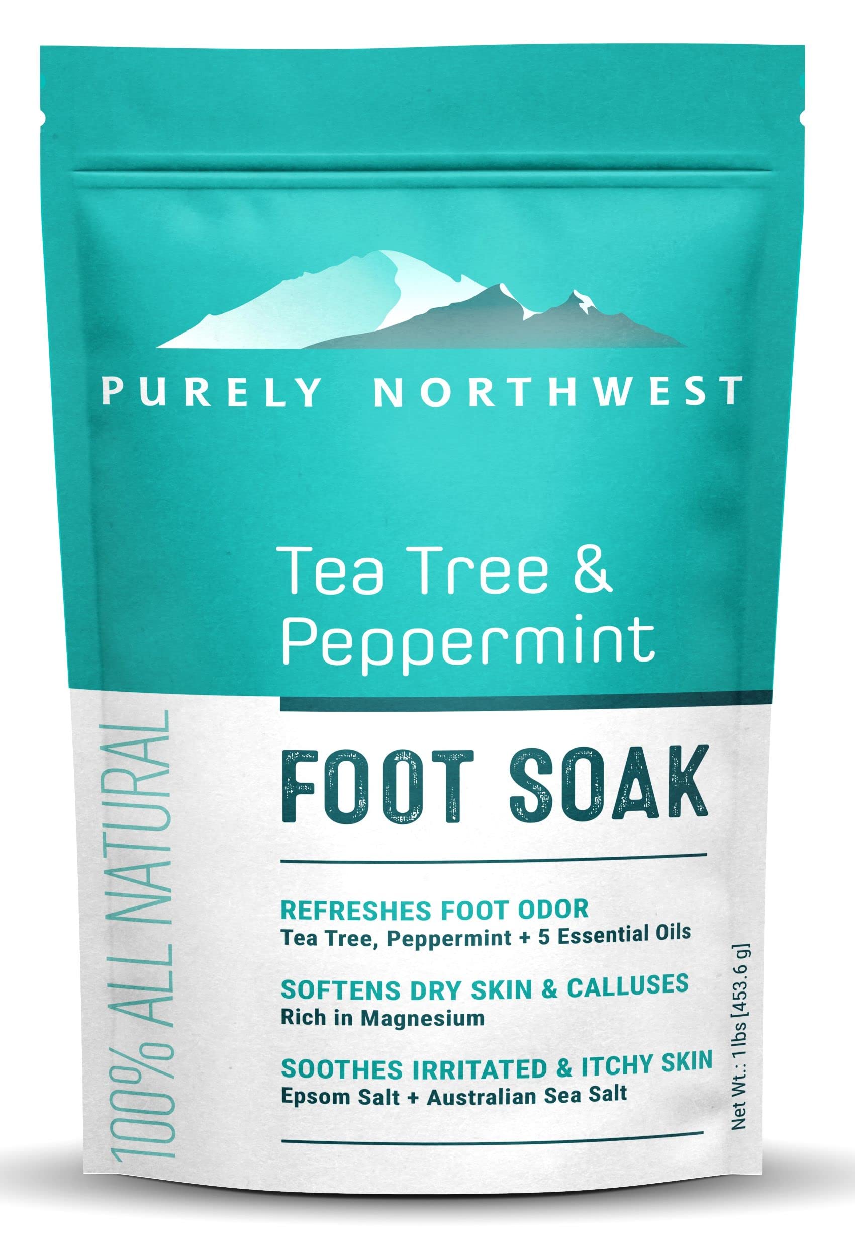 Purely Northwest Tea Tree Foot Soak – Epsom Salt, Toenail Repair & Callus Softening (16 oz)