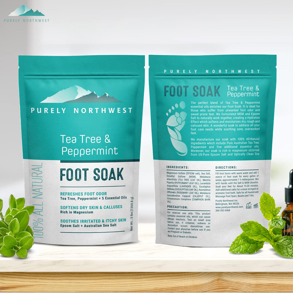 Purely Northwest Tea Tree Foot Soak – Epsom Salt, Toenail Repair & Callus Softening (16 oz)