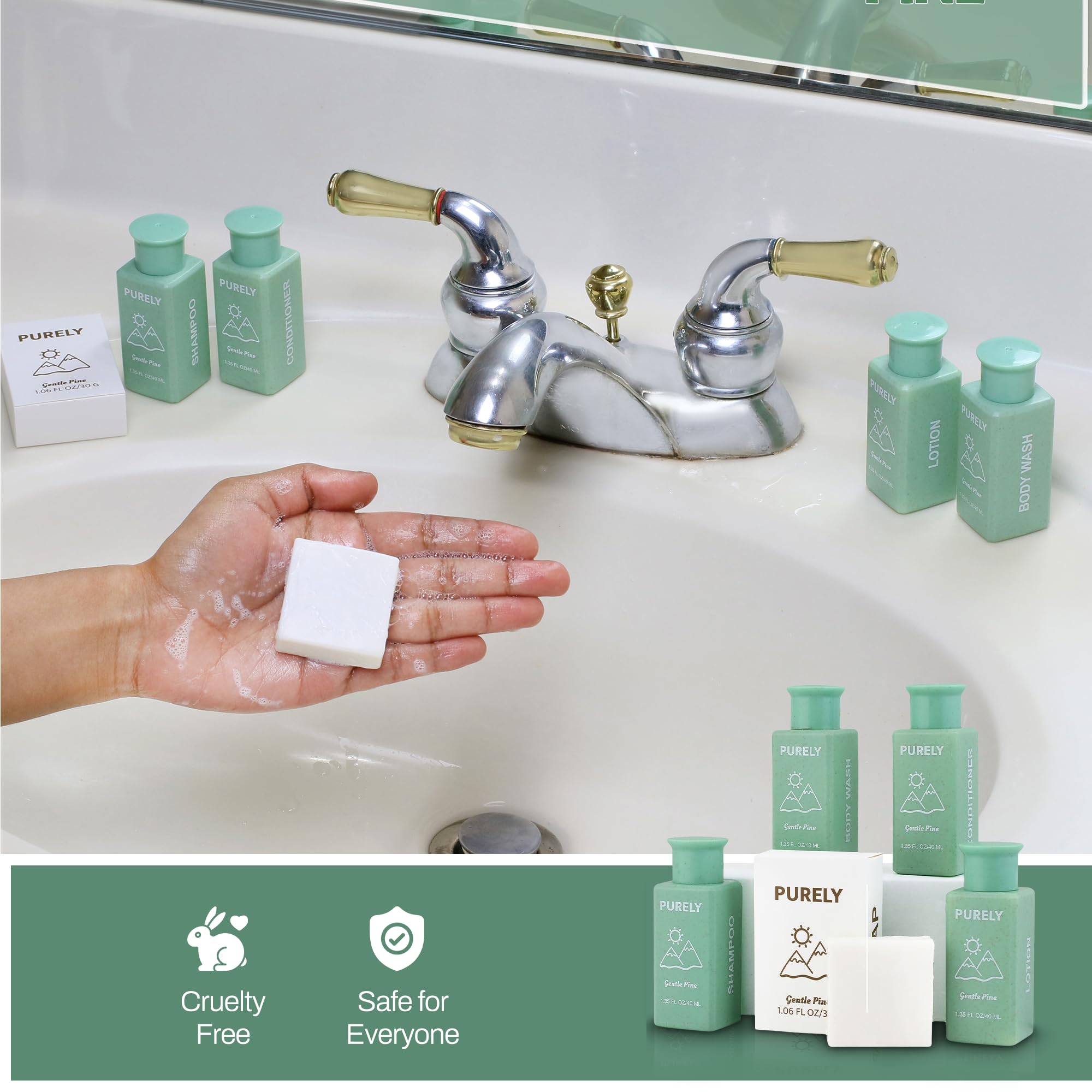 Purely 150-Piece Bulk Travel Toiletries Set – Airbnb & Hotel Essentials, 1.3 oz Bottles