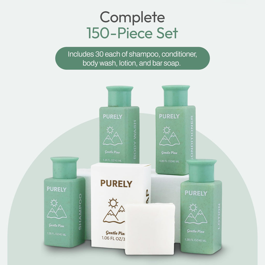 Purely 150-Piece Bulk Travel Toiletries Set – Airbnb & Hotel Essentials, 1.3 oz Bottles