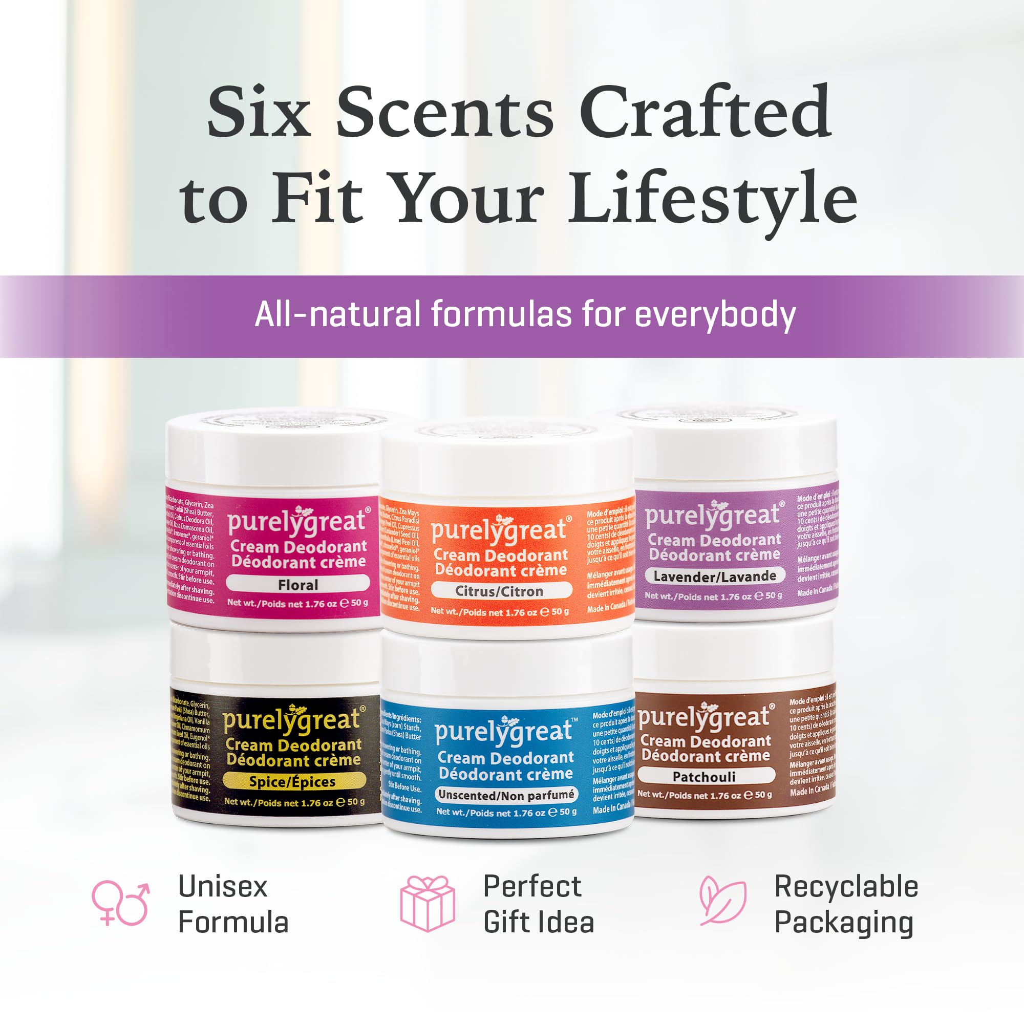 Purelygreat Lavender Scented Cream Deodorant – Natural, Chemical-Free Hygiene for Women & Men (1.76 oz / 50 g)