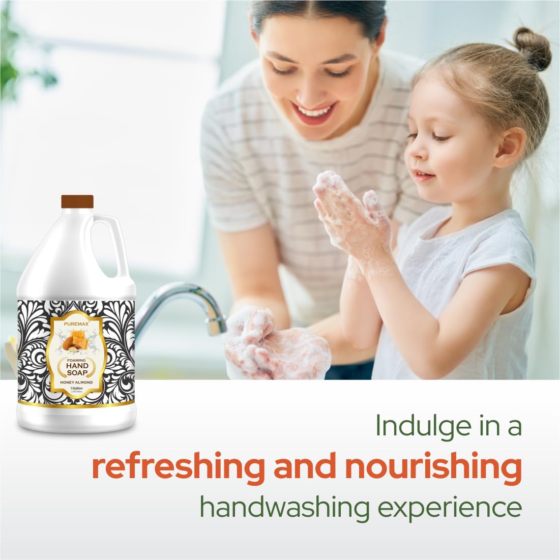 Puremax Honey Almond Foaming Hand Soap Refills — 128 Fl Oz (1 Gallon) Made in USA | Gentle, Moisturizing Foam