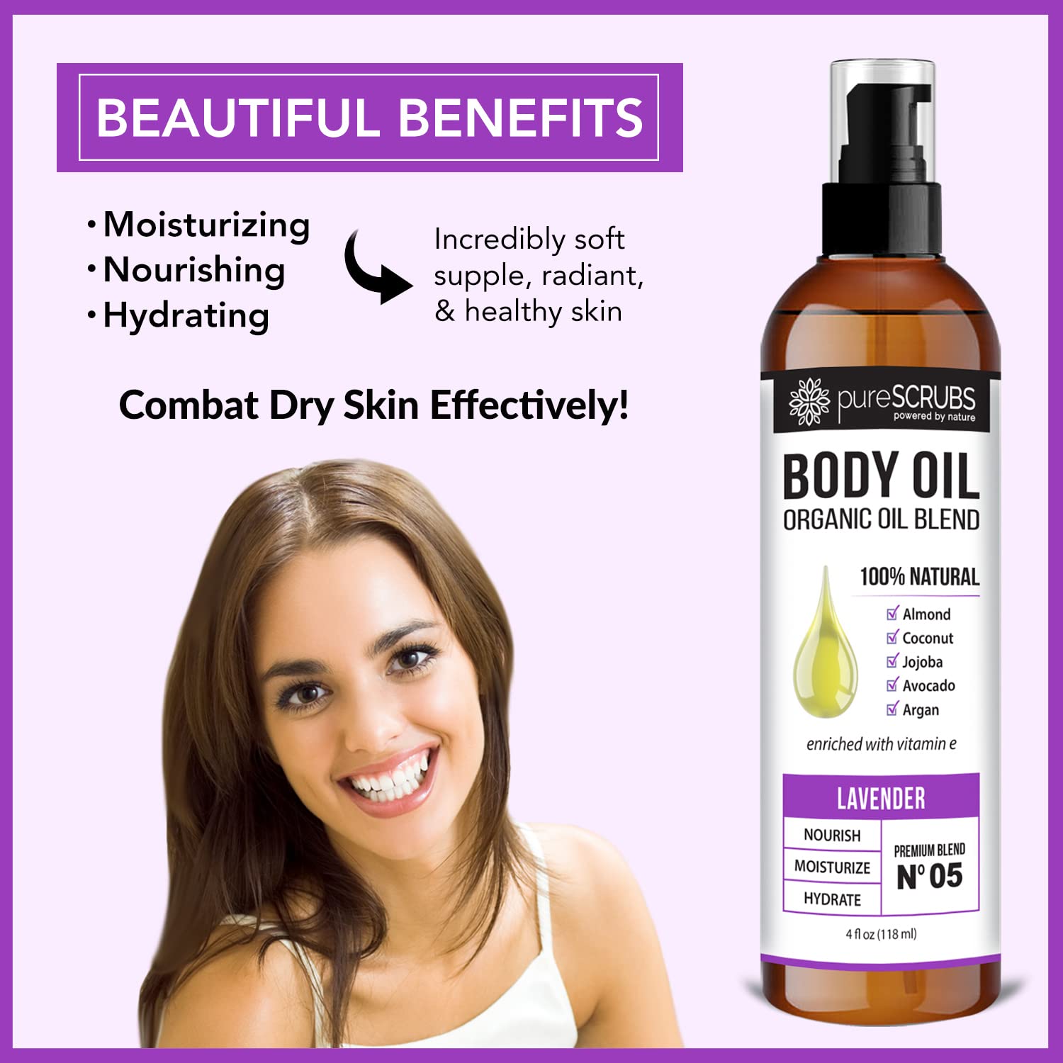 pureSCRUBS Ultra Moisturizing Lavender Body Oil Spray – Organic Oil Blend (4oz)