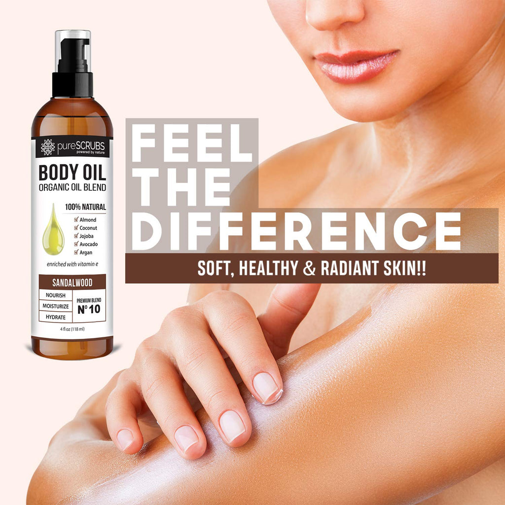 PureSCRUBS Ultra Moisturizing Sandalwood Body Oil Spray – Organic Oil Blend, 4oz