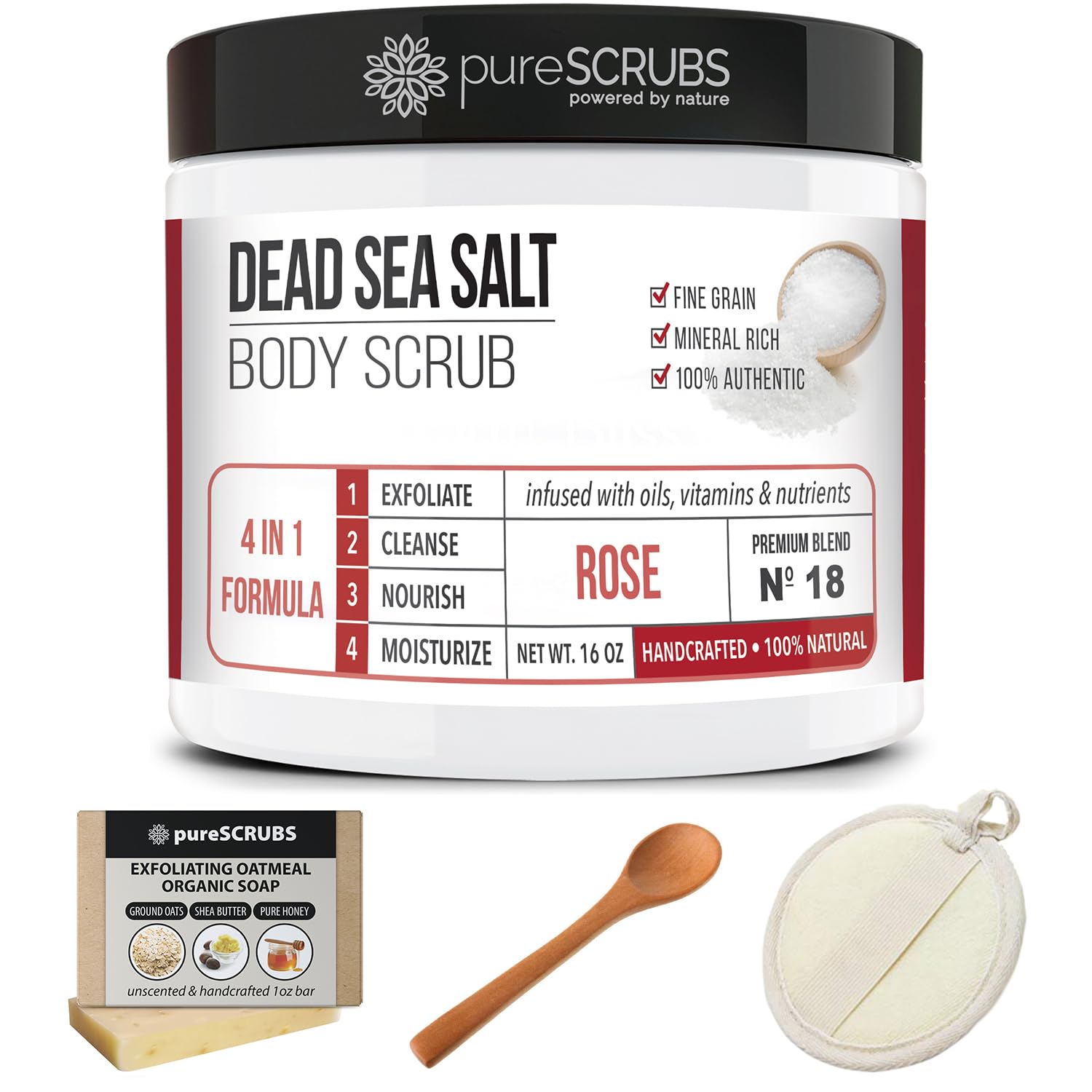 PureSCRUBS Rose Body Scrub Set – 16oz with Dead Sea Salt & Infused Oils