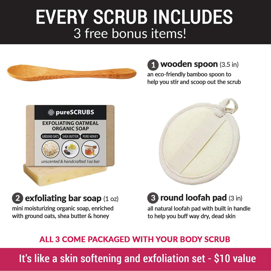 pureSCRUBS Eucalyptus Body Scrub Set – 16oz with Bonus Accessories