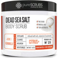 pureSCRUBS Premium Citrus Body Scrub Set – 16oz Dead Sea Salt, Essential Oils, Wooden Spoon & Loofah