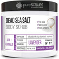 PureSCRUBS Premium Lavender Body Scrub Set – 16oz Dead Sea Salt Exfoliant with Essential Oils + Bonus Accessories