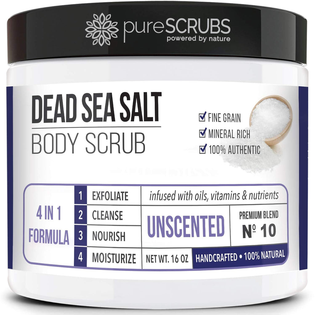 PureSCRUBS Premium Unscented Body Scrub Set – 16oz Dead Sea Salt with Accessories