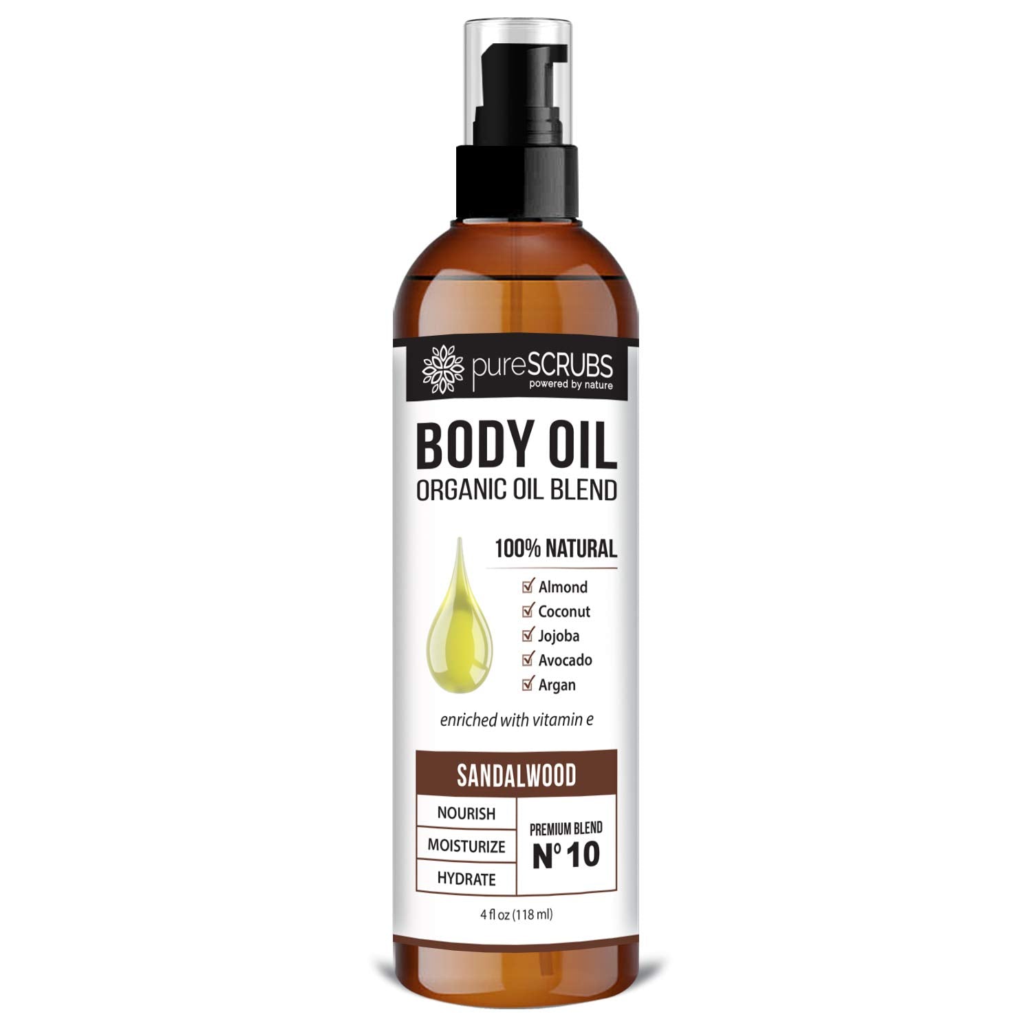 PureSCRUBS Ultra Moisturizing Sandalwood Body Oil Spray – Organic Oil Blend, 4oz