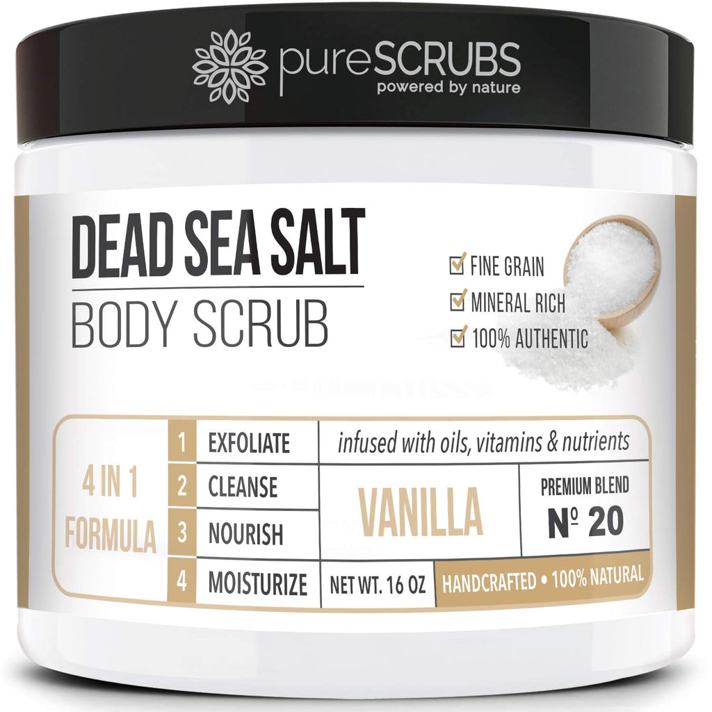 PureSCRUBS Premium Vanilla Body Scrub Set – 16oz Dead Sea Salt Exfoliant with Essential Oils