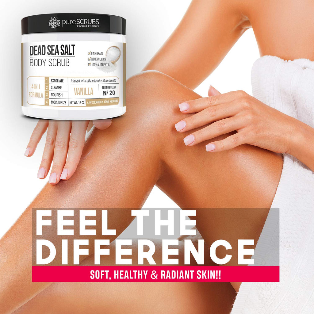 PureSCRUBS Premium Vanilla Body Scrub Set – 16oz Dead Sea Salt Exfoliant with Essential Oils