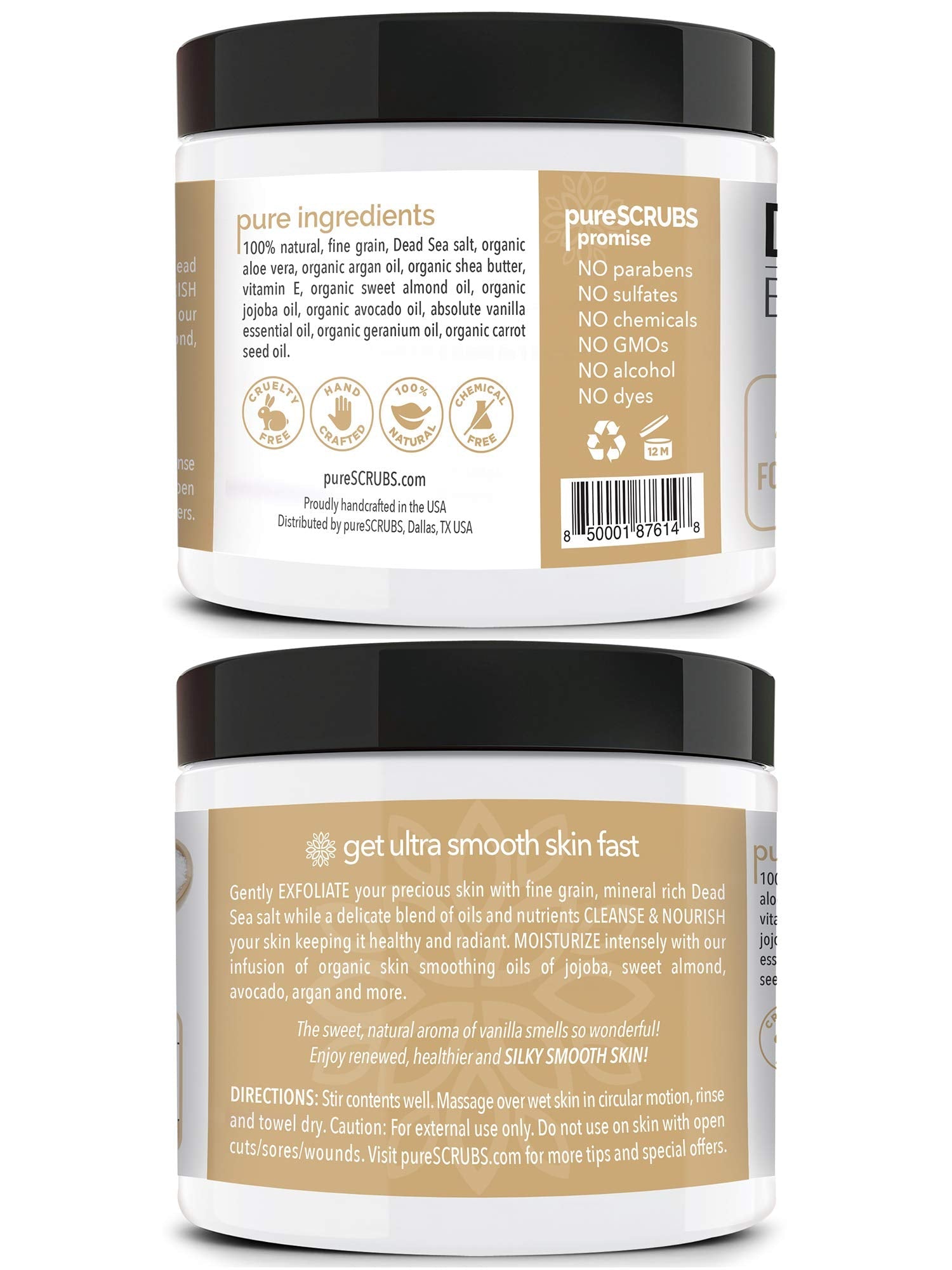 PureSCRUBS Premium Vanilla Body Scrub Set – 16oz Dead Sea Salt Exfoliant with Essential Oils