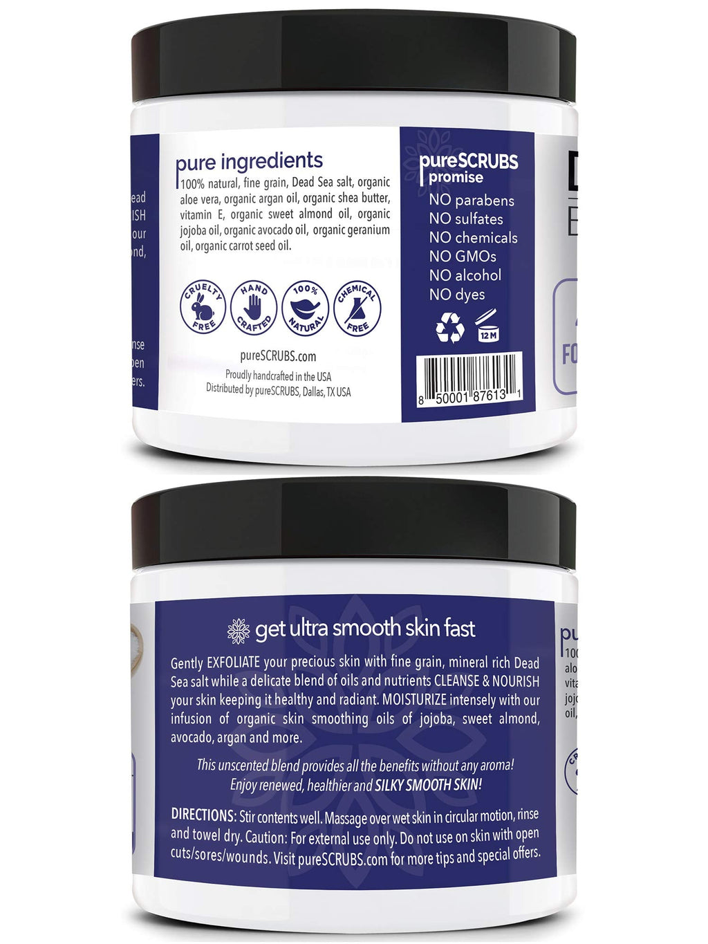 PureSCRUBS Premium Unscented Body Scrub Set – 16oz Dead Sea Salt with Accessories