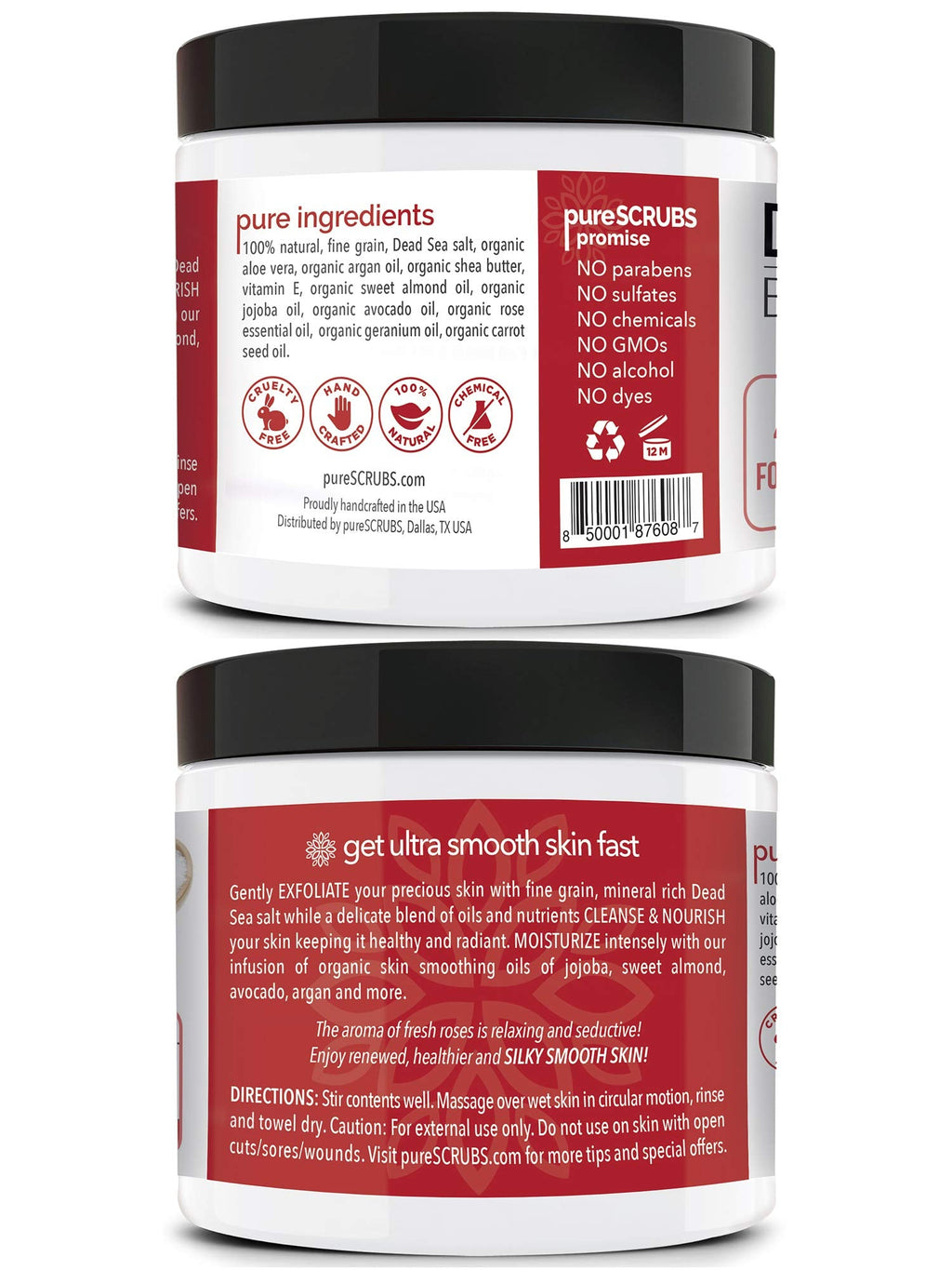 PureSCRUBS Rose Body Scrub Set – 16oz with Dead Sea Salt & Infused Oils