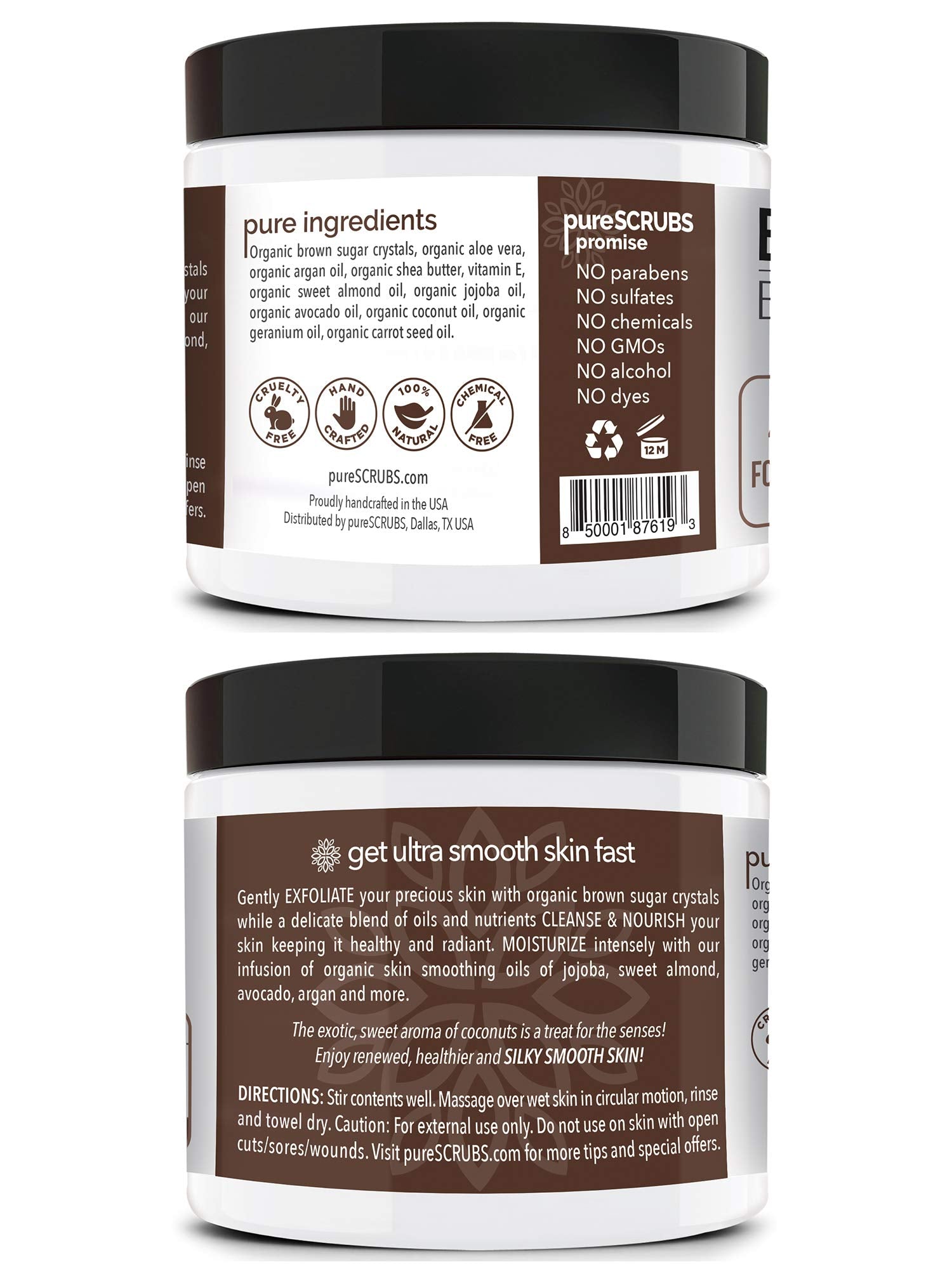 pureSCRUBS Premium Coconut Brown Sugar Scrub – 16oz Jar + Accessories