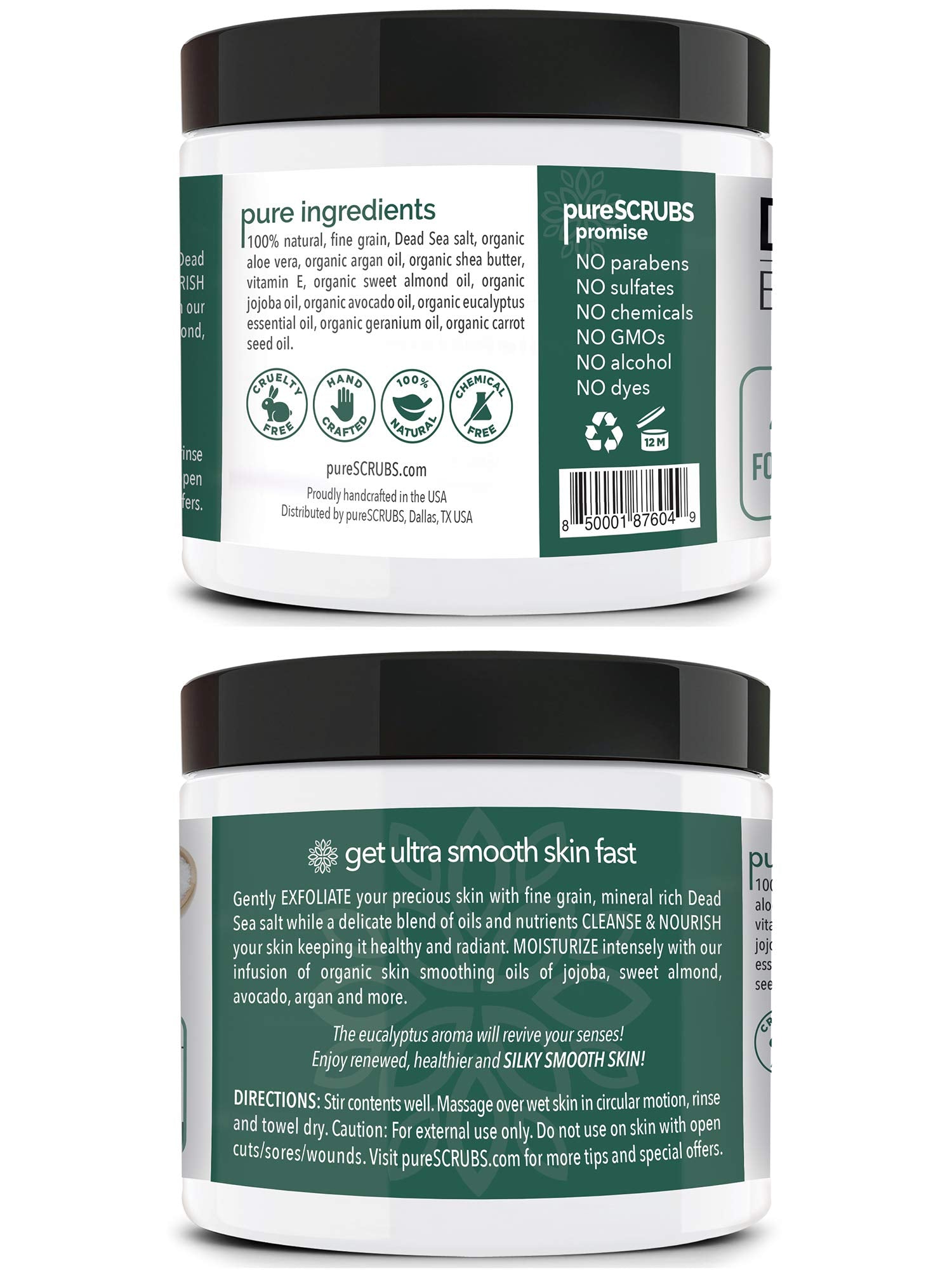 pureSCRUBS Eucalyptus Body Scrub Set – 16oz with Bonus Accessories