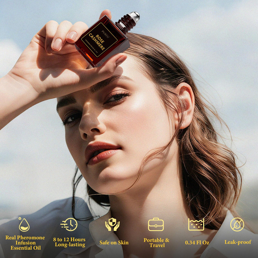PUREU Roll-On Perfume Oil with Pheromones – Rose Cashmere, 0.34 fl oz (10 ml)