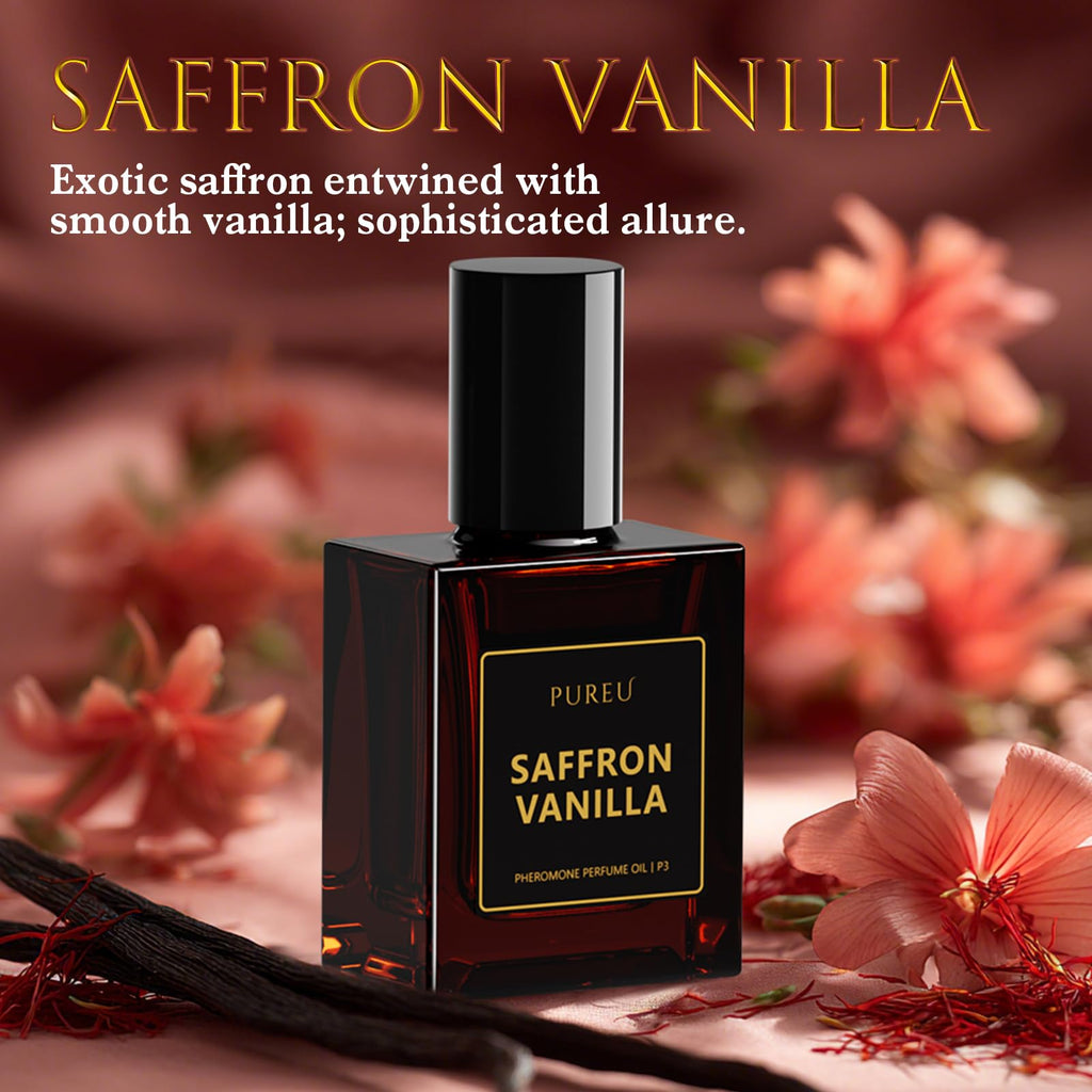 PUREU Roll-On Perfume Oil – Saffron Vanilla Pheromone Fragrance for Women, 0.34 oz Travel Size