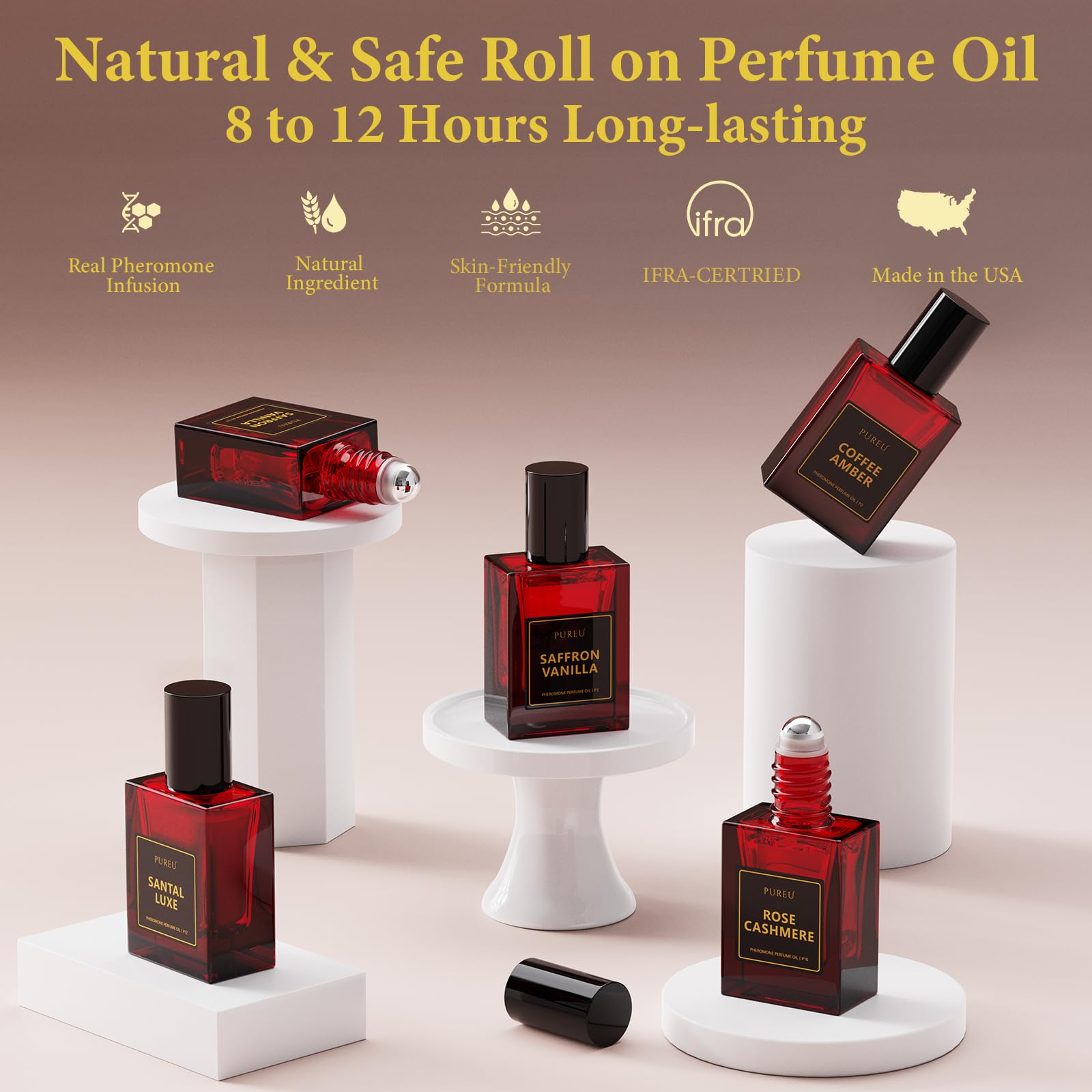 PUREU Pheromones Perfume for Women – Long-Lasting Coffee Amber Roll-On (0.34 oz / 10 ml) – Made in USA