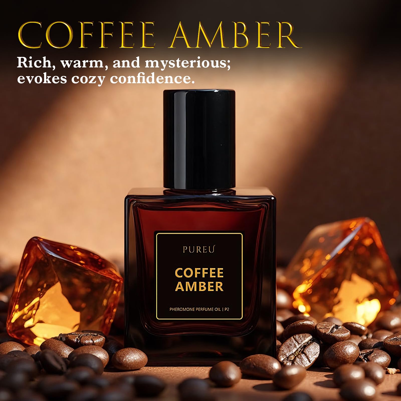 PUREU Pheromones Perfume for Women – Long-Lasting Coffee Amber Roll-On (0.34 oz / 10 ml) – Made in USA